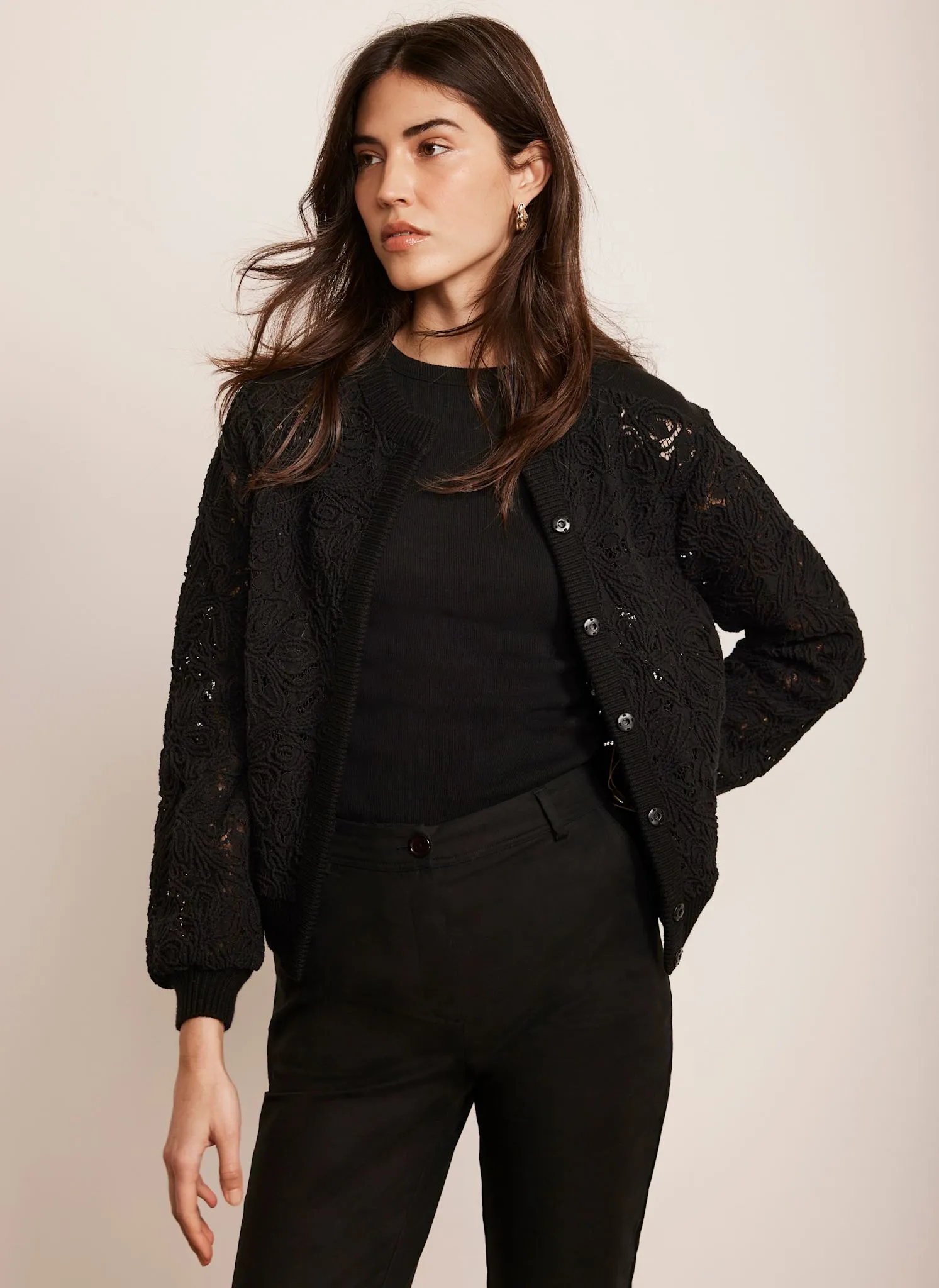 Black Lace Mix Bomber Jacket sold by Mint Velvet product image thumbnail 2