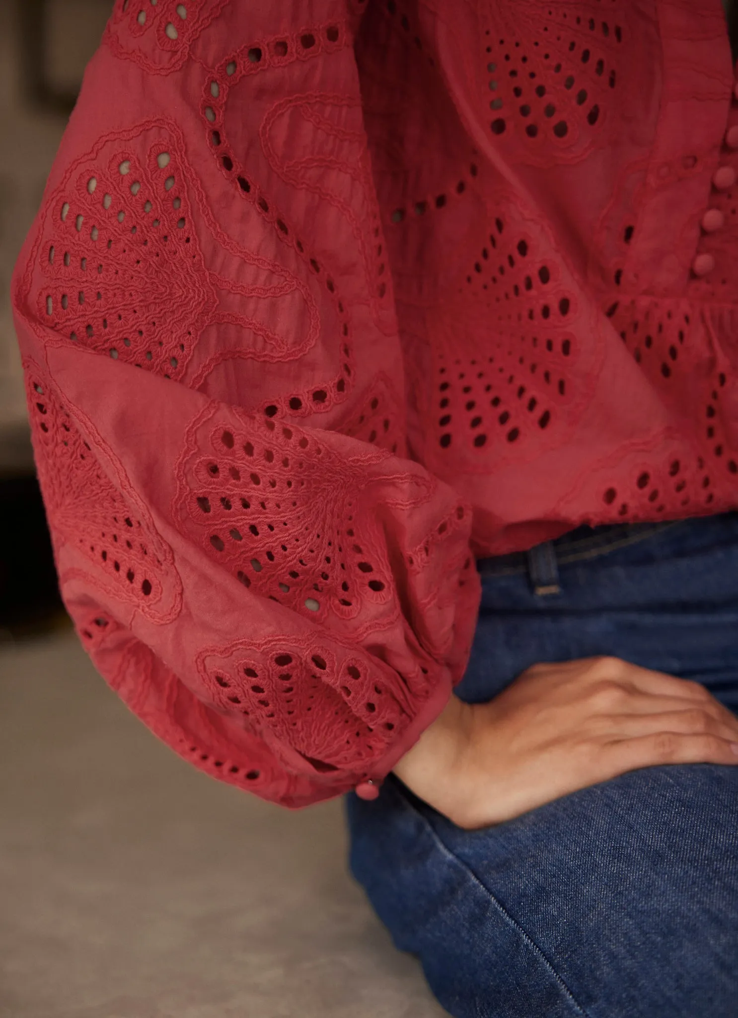 Red Broderie Detail Blouse sold by Mint Velvet product image thumbnail 5