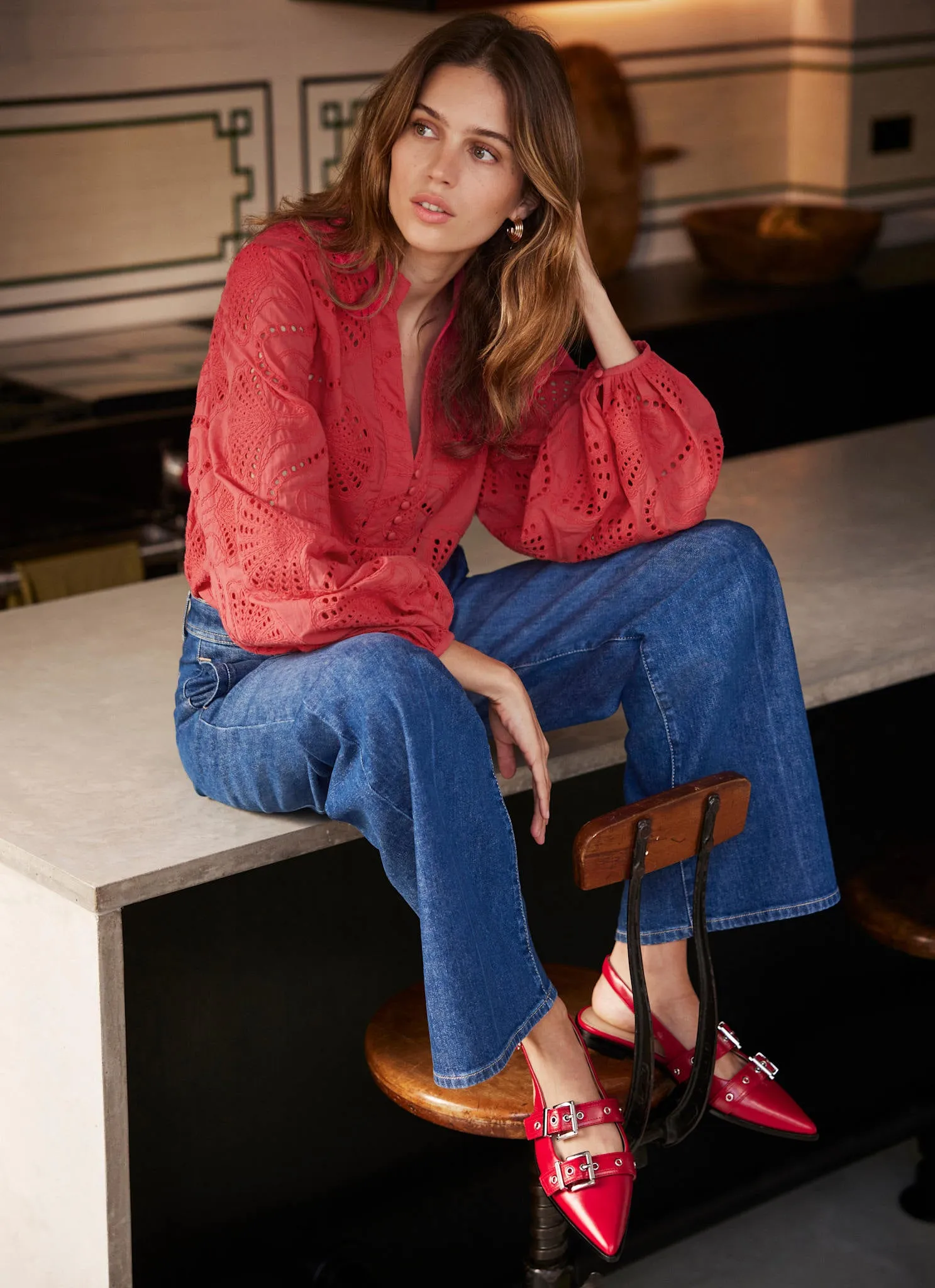 Red Broderie Detail Blouse sold by Mint Velvet product image thumbnail 2