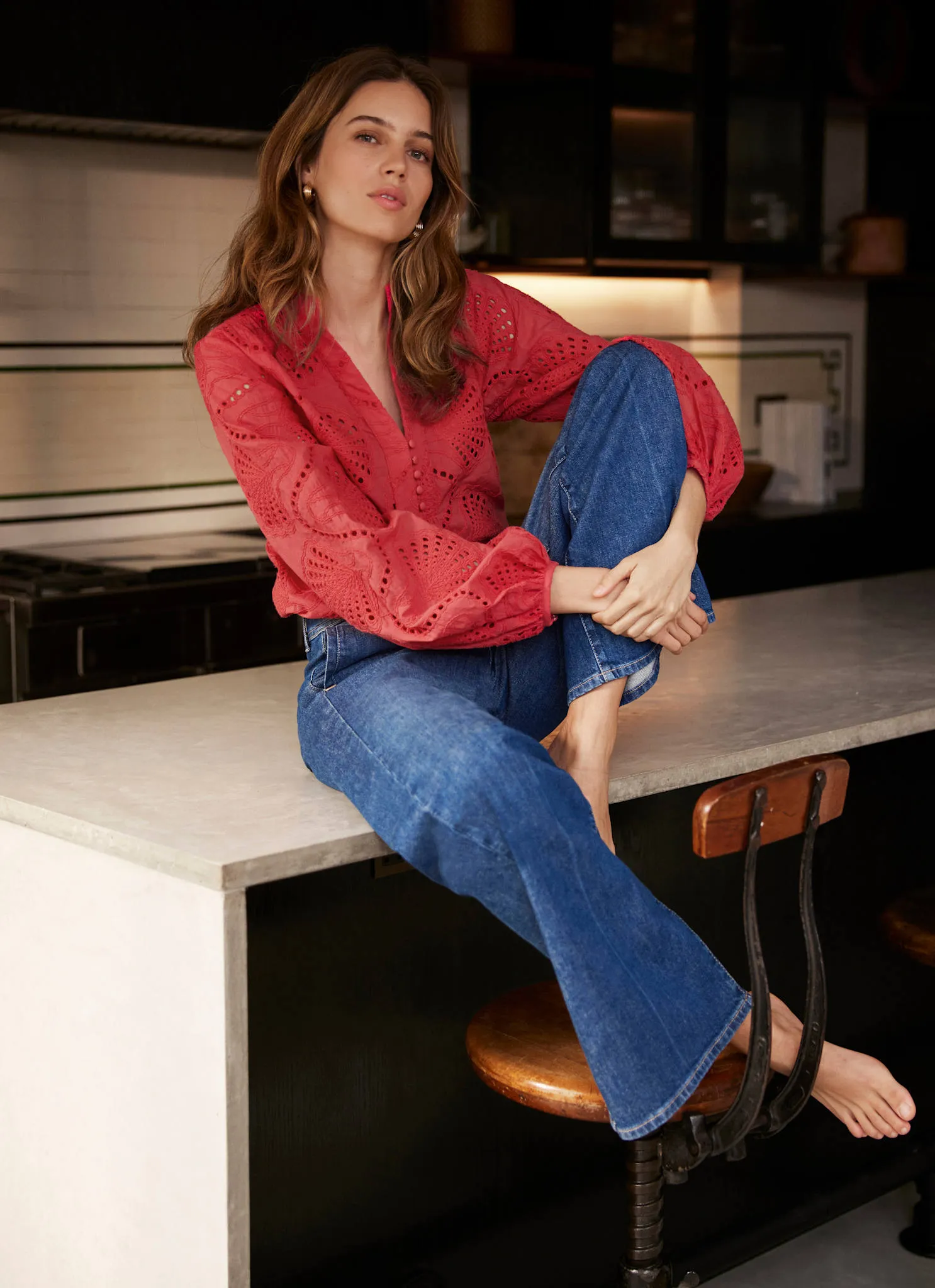 Red Broderie Detail Blouse sold by Mint Velvet product image thumbnail 4