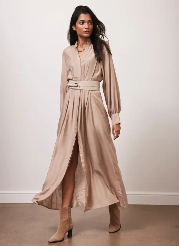 Beige Pleated Midi Shirt Dress sold by Mint Velvet