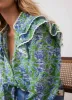Green Floral Print Ruffle Blouse sold by Mint Velvet