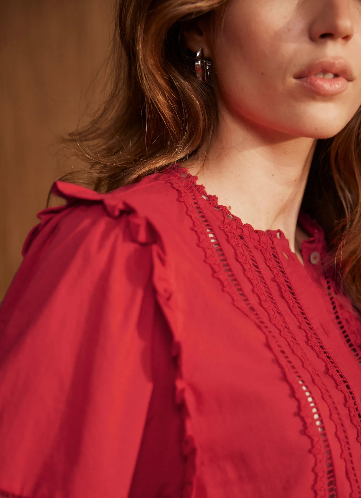 Red Ruffle Trim Cotton Top sold by Mint Velvet product image thumbnail 3