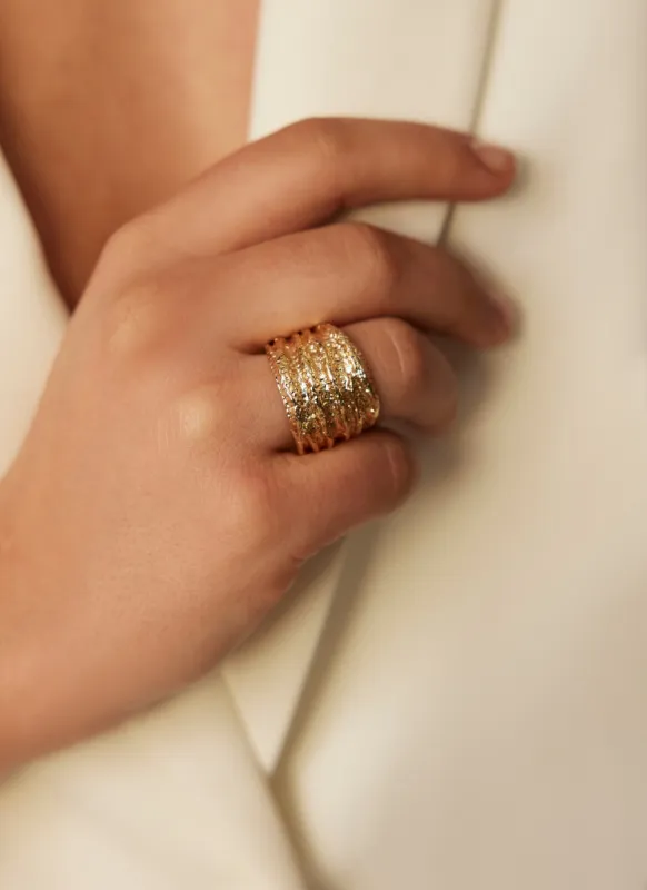 Gold Tone Hammered Ring sold by Mint Velvet