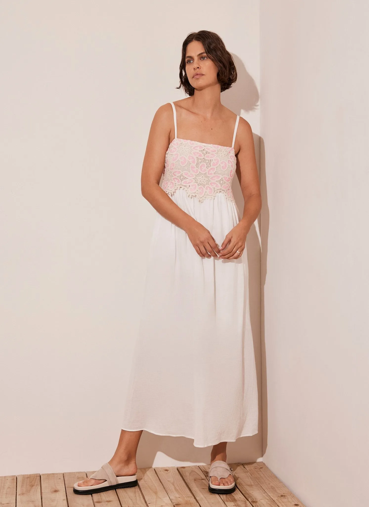 Cream Crochet Trim Maxi Dress sold by Mint Velvet
