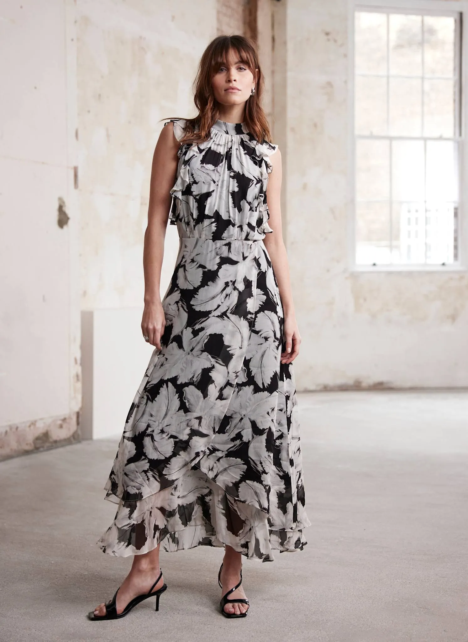 Black Feather Print Midi Dress sold by Mint Velvet