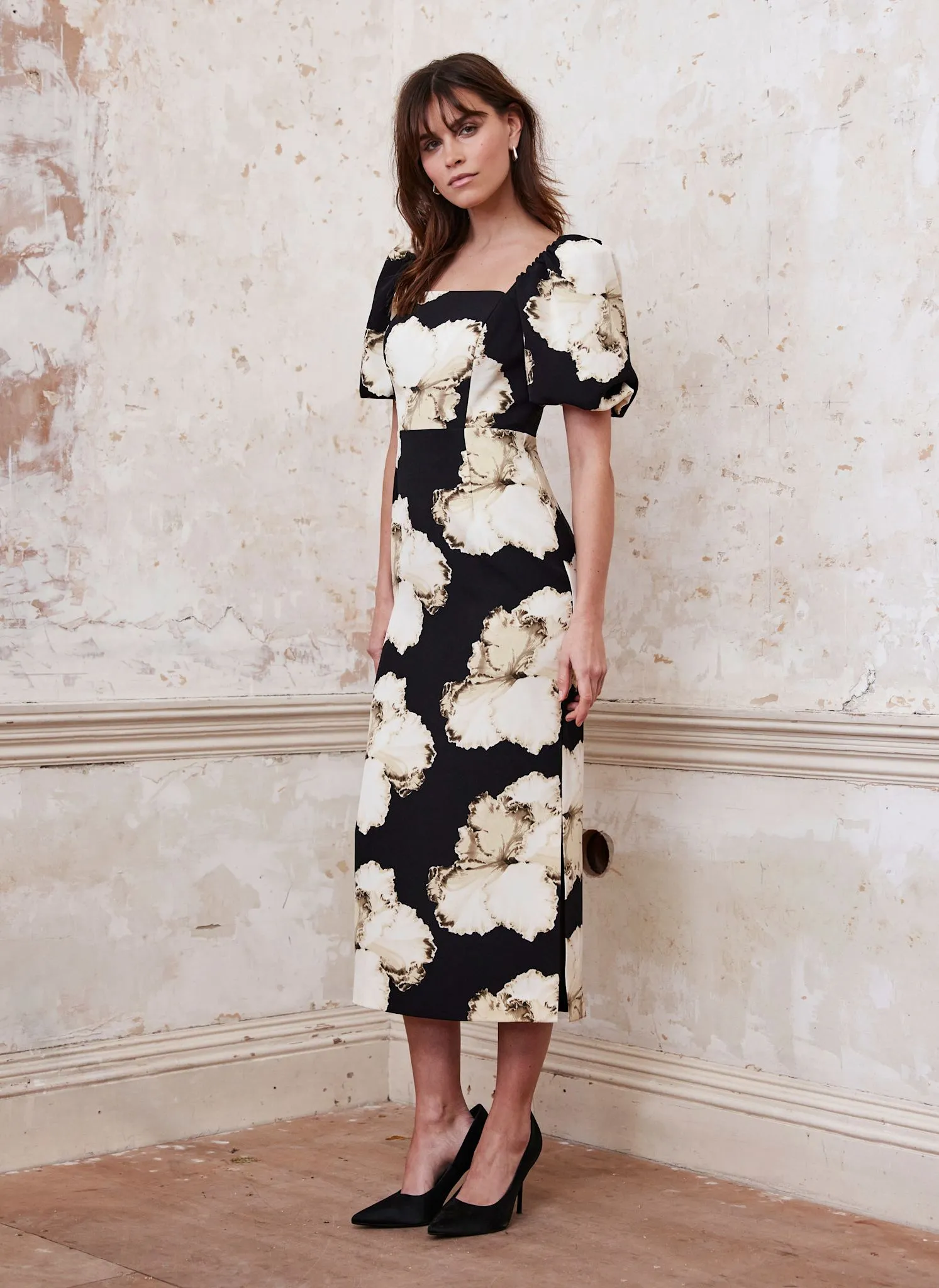 Black Floral Print Midi Dress sold by Mint Velvet