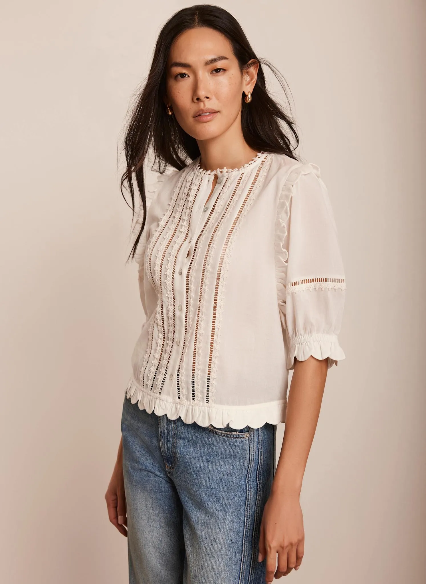 White Ruffle Trim Cotton Top sold by Mint Velvet product image thumbnail 2