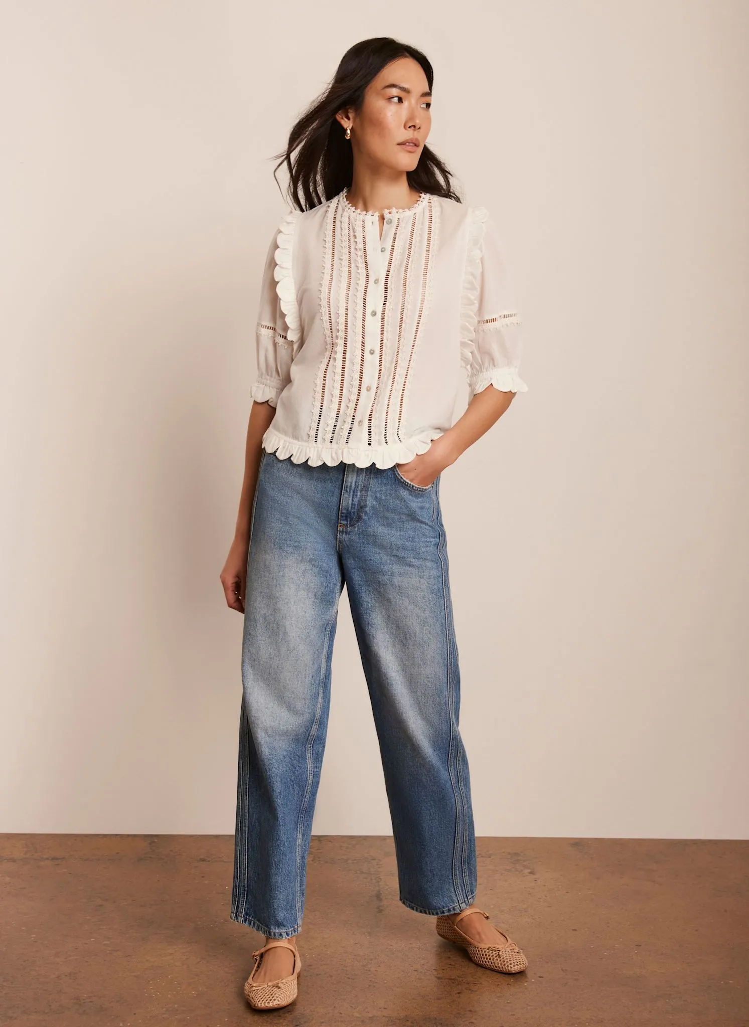 White Ruffle Trim Cotton Top sold by Mint Velvet product image thumbnail 3