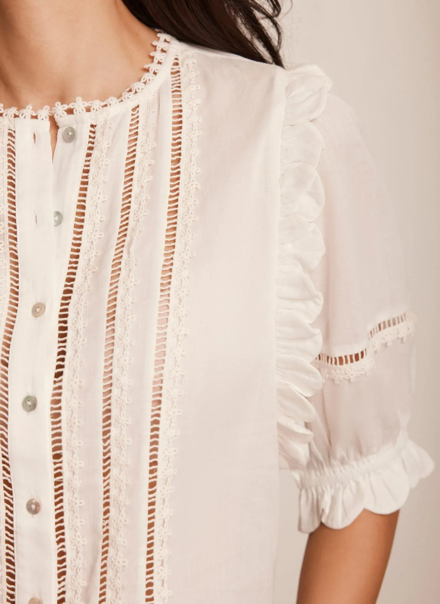 White Ruffle Trim Cotton Top sold by Mint Velvet product image thumbnail 4