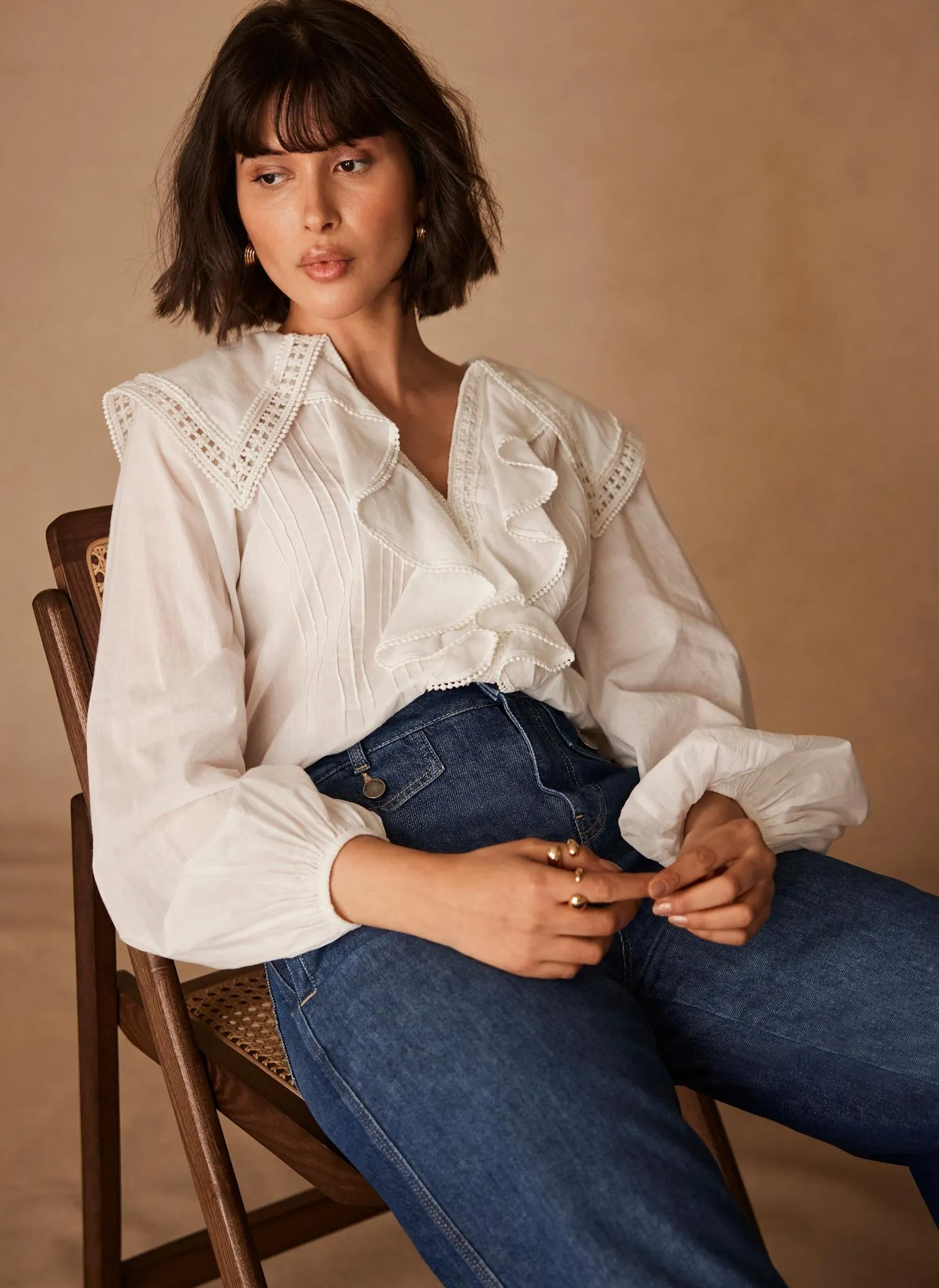 White Statement Collar Ruffle Blouse sold by Mint Velvet product image thumbnail 2