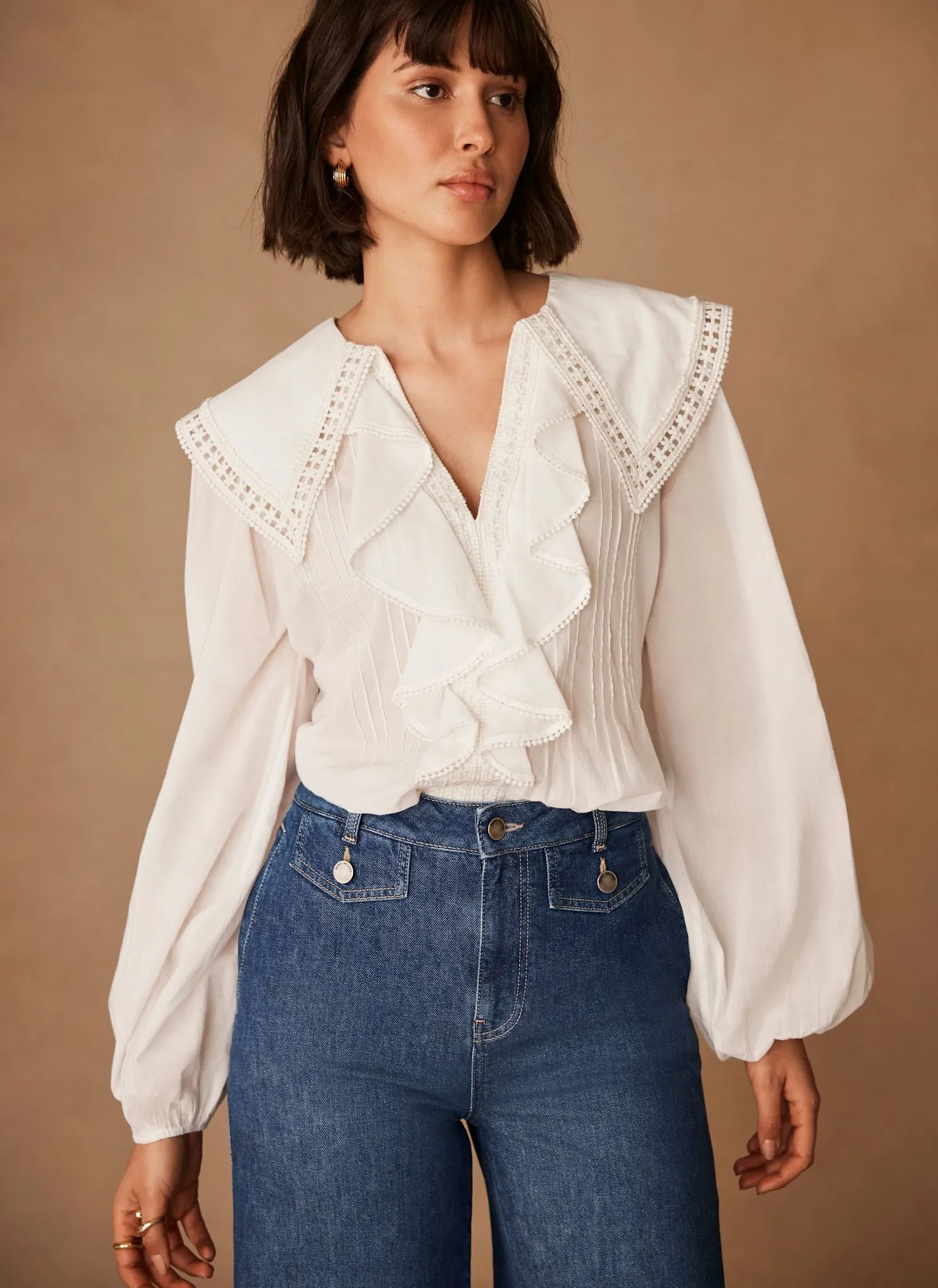 White Statement Collar Ruffle Blouse sold by Mint Velvet product image thumbnail 5
