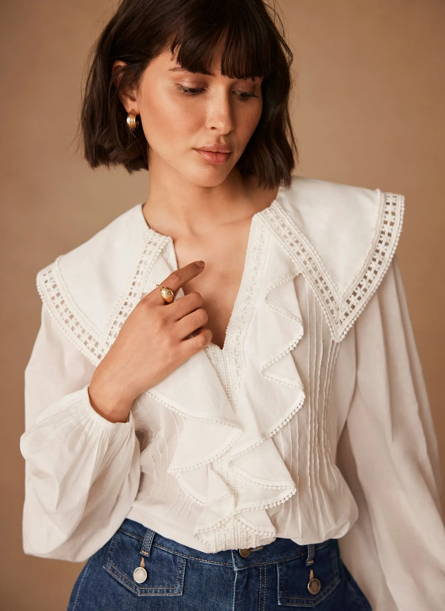 White Statement Collar Ruffle Blouse sold by Mint Velvet product image thumbnail 3