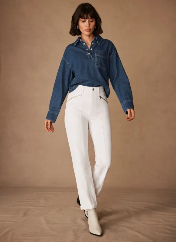 White Sculpting Slim Biker Detail Jeans sold by Mint Velvet