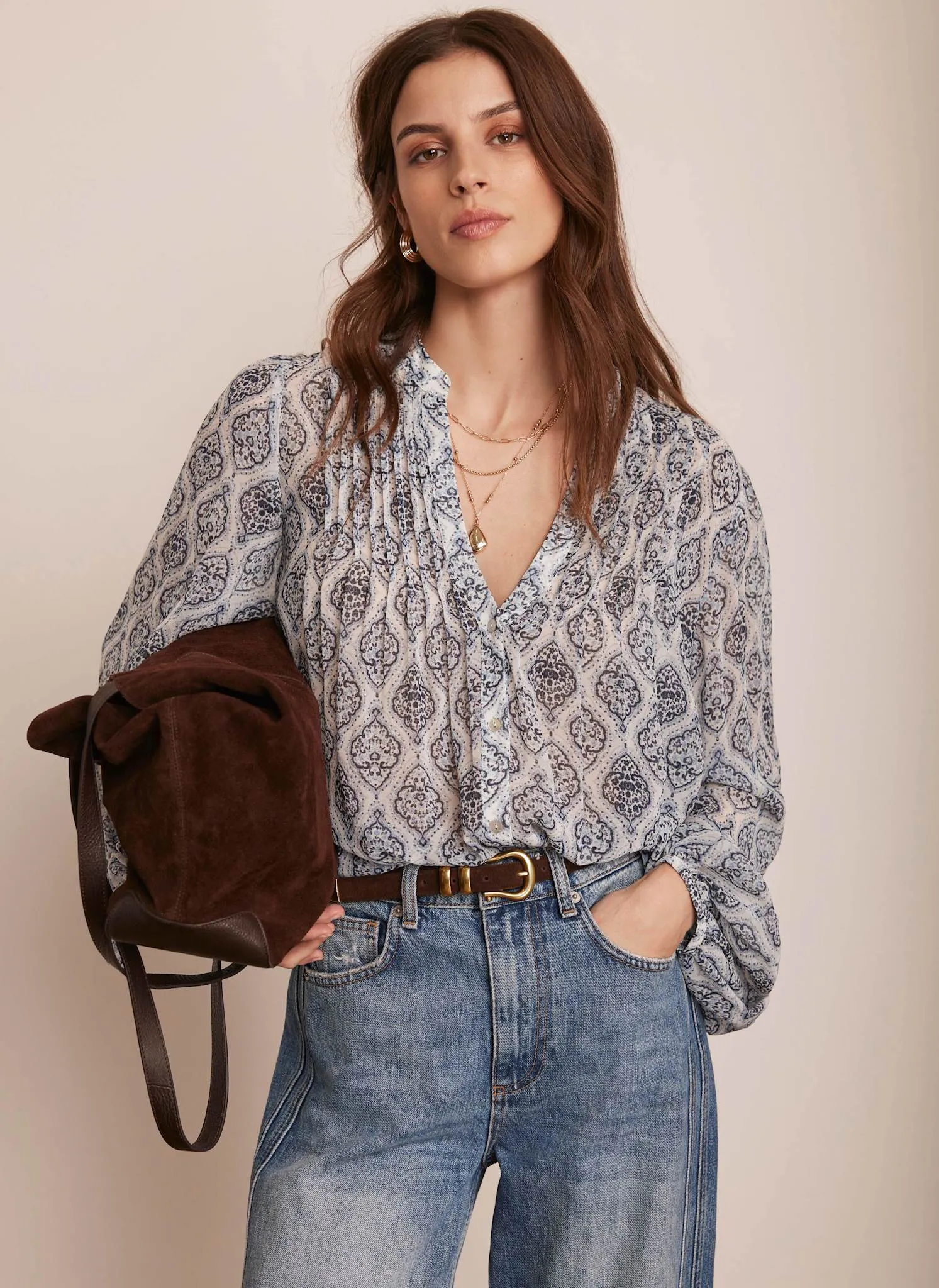 Blue Geometric Print Boho Blouse sold by Mint Velvet product image thumbnail 2