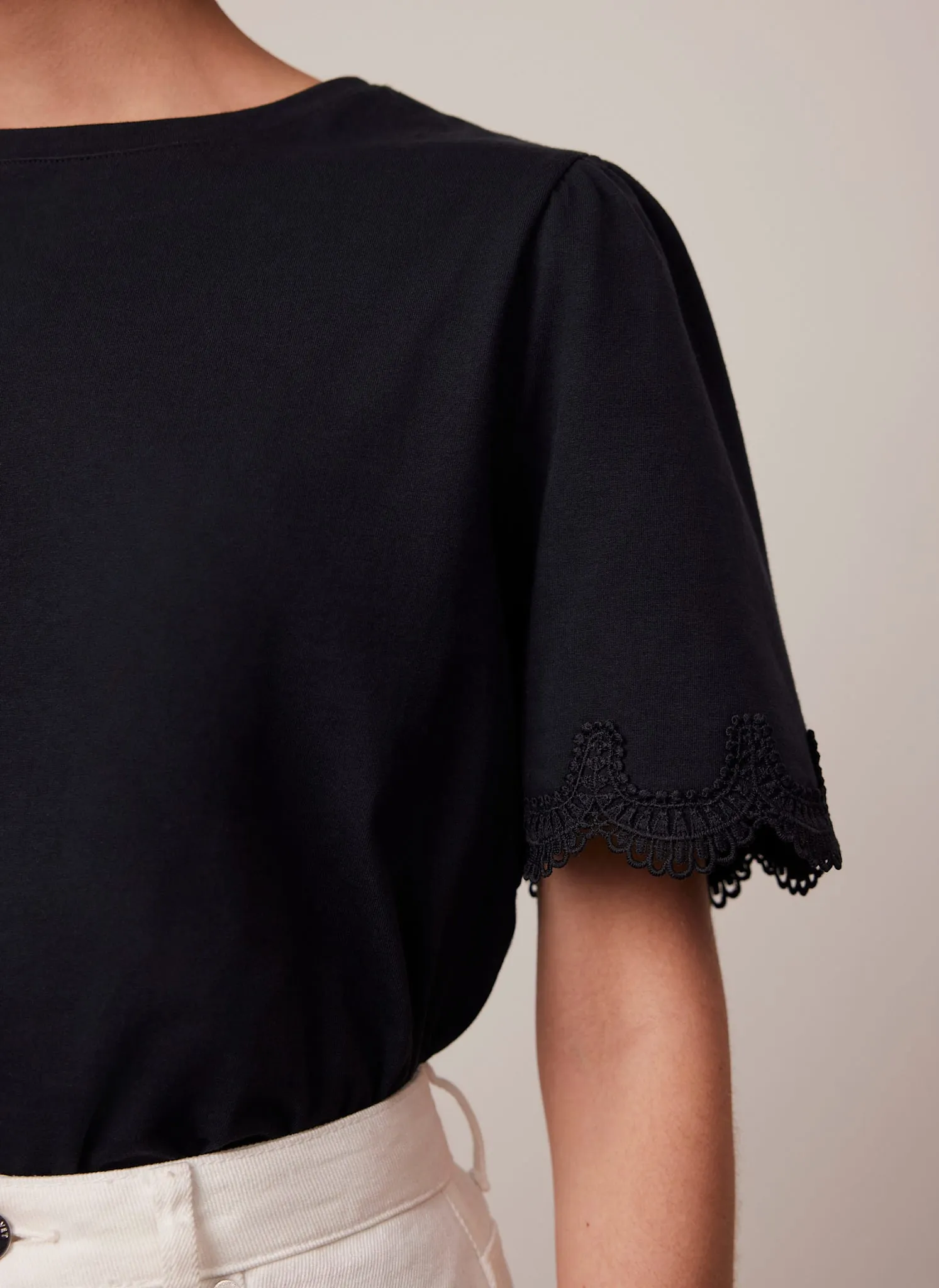 White Cotton Lace Trim T-Shirt sold by Mint Velvet product image thumbnail 2