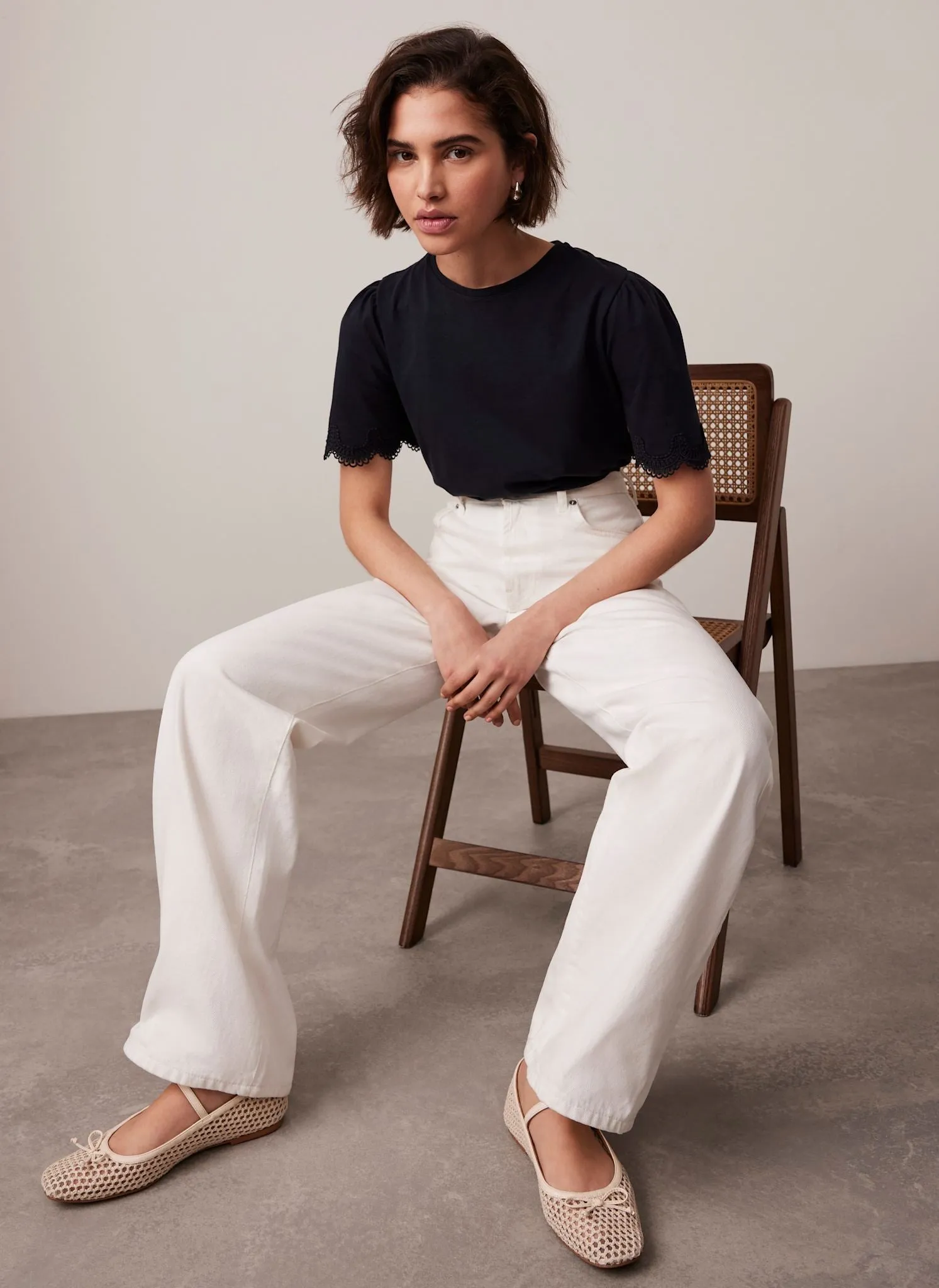 White Cotton Lace Trim T-Shirt sold by Mint Velvet product image thumbnail 3