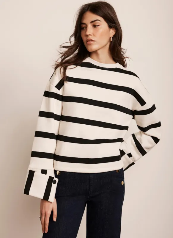 Cream Striped Statement Cuff Sweatshirt sold by Mint Velvet
