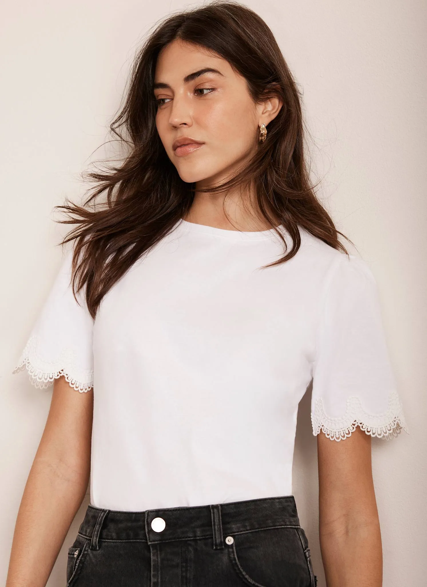 Cream Cotton Lace Trim T-Shirt sold by Mint Velvet product image thumbnail 2