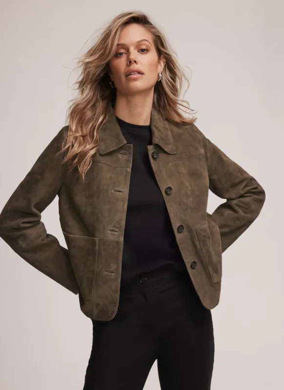 Khaki Suede Pocket Detail Jacket sold by Mint Velvet