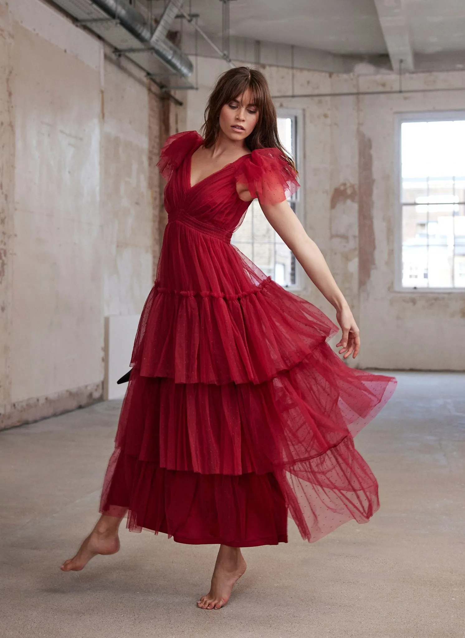 Red Tulle Ruffle Maxi Dress sold by Mint Velvet product image thumbnail 4