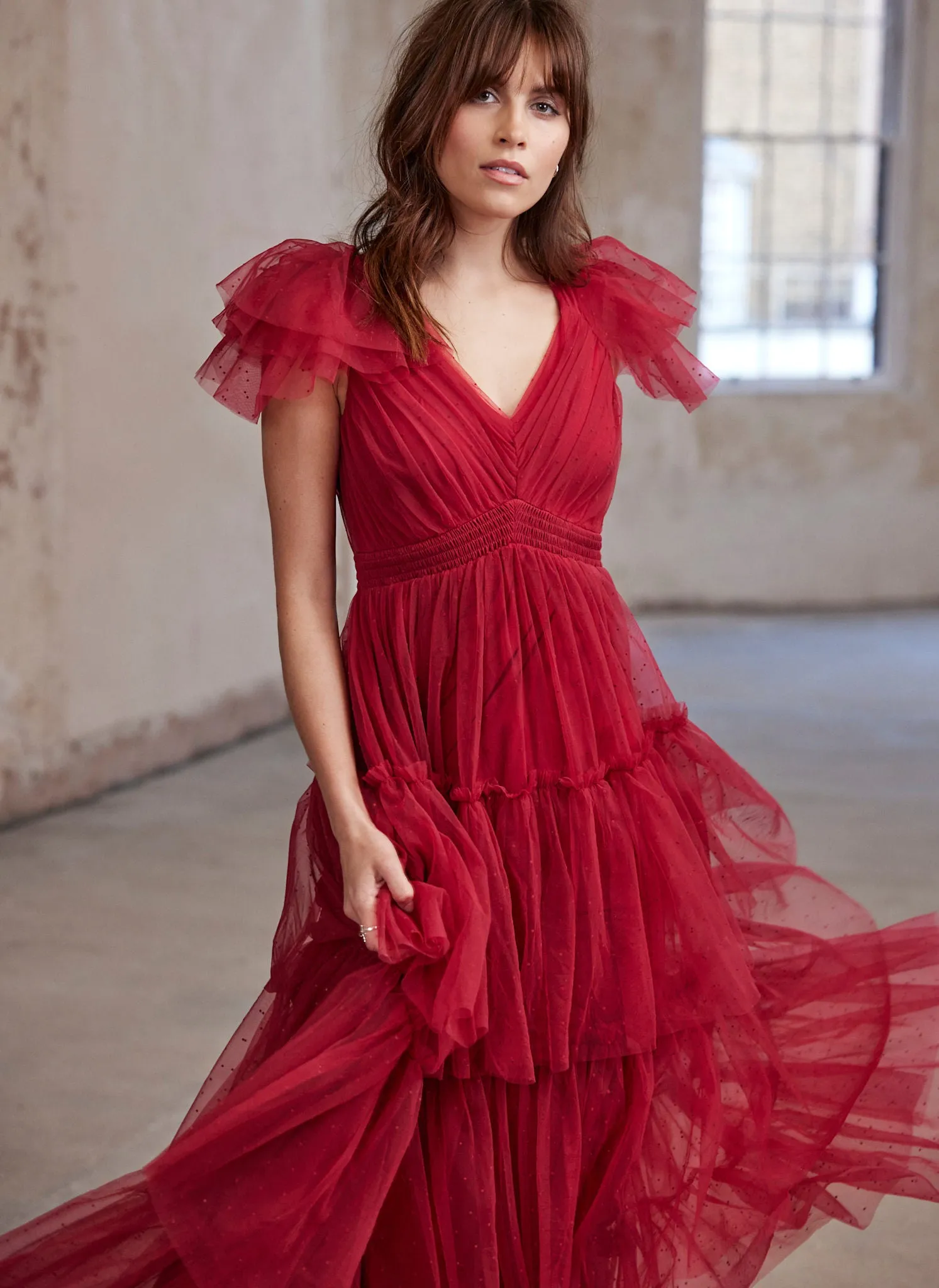 Red Tulle Ruffle Maxi Dress sold by Mint Velvet product image thumbnail 2