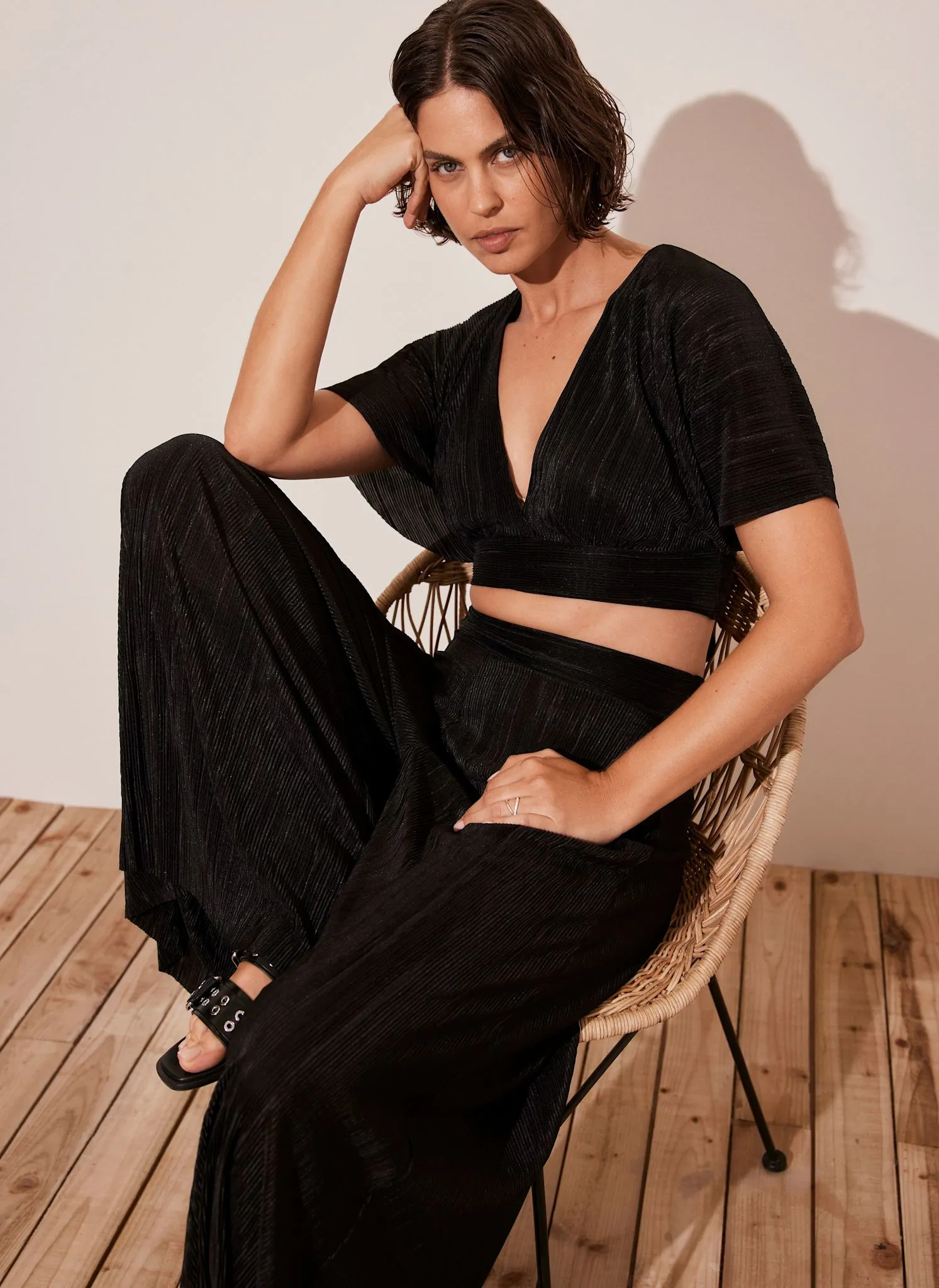 Black Plisse Top and Trouser Set sold by Mint Velvet product image thumbnail 4