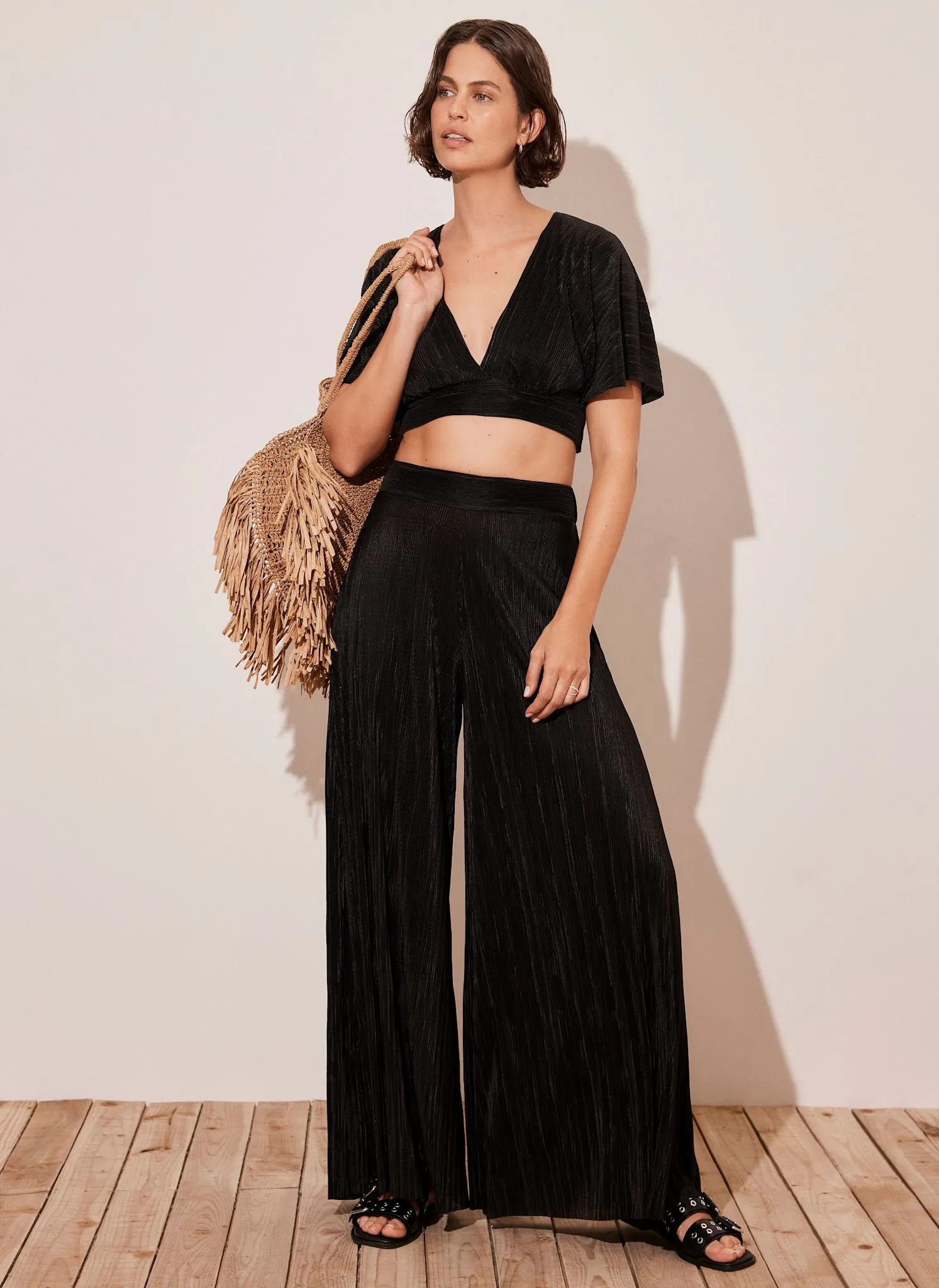 Black Plisse Top and Trouser Set sold by Mint Velvet