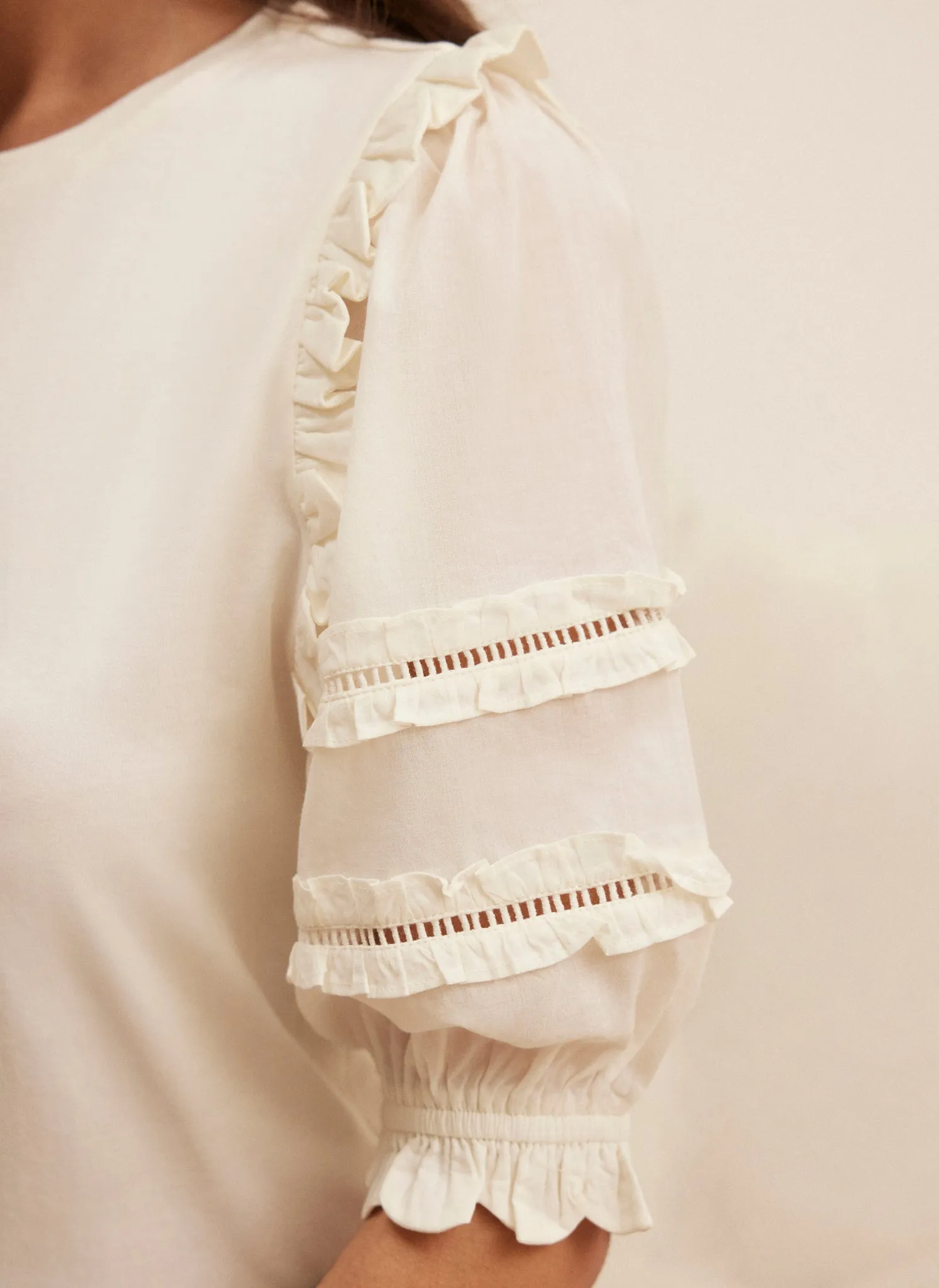 White Woven Sleeve T-Shirt sold by Mint Velvet product image thumbnail 3