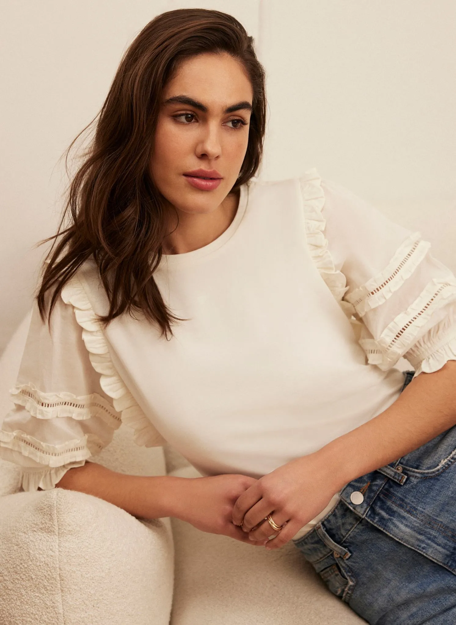 White Woven Sleeve T-Shirt sold by Mint Velvet product image thumbnail 2