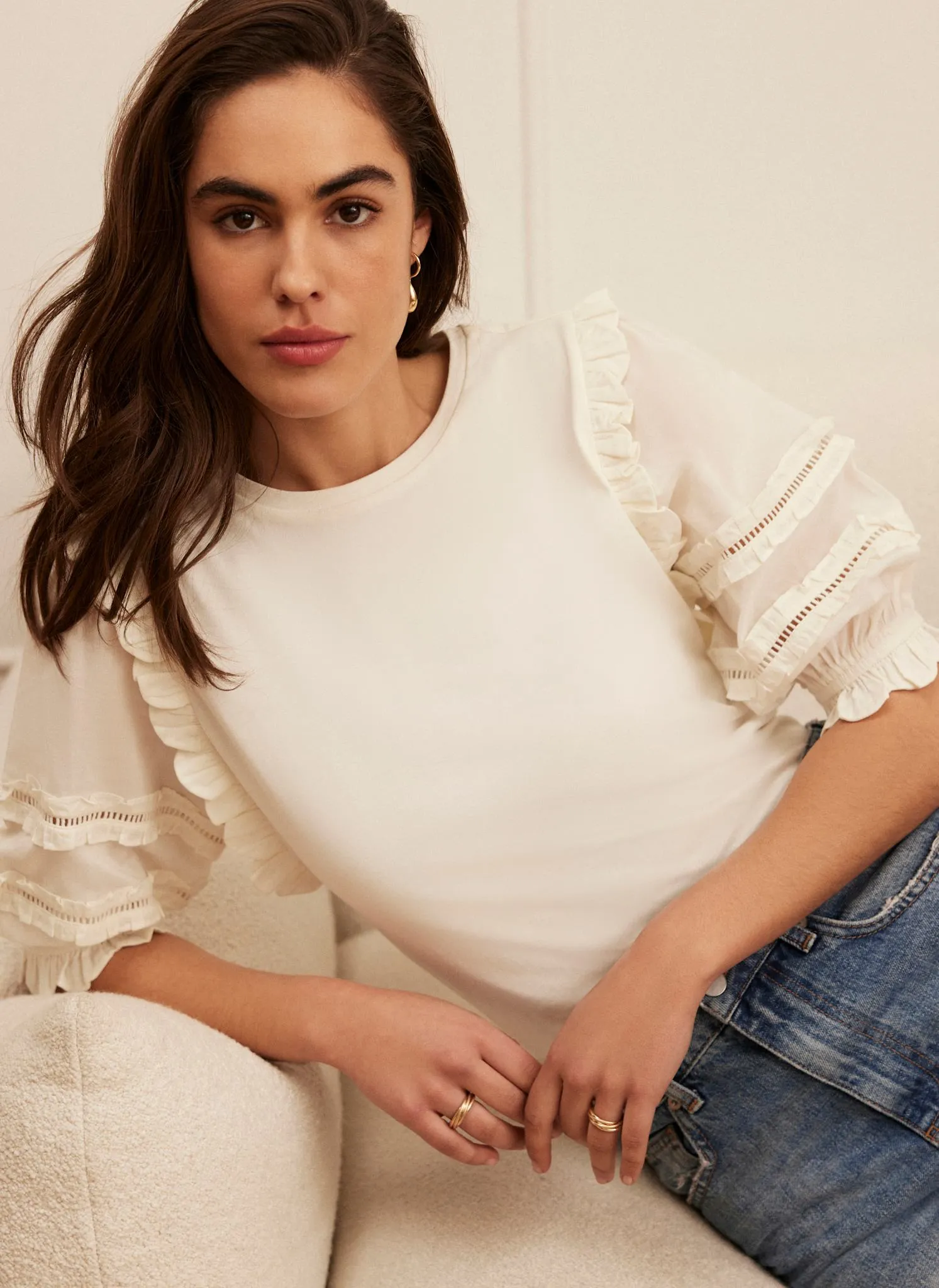 White Woven Sleeve T-Shirt sold by Mint Velvet product image thumbnail 5