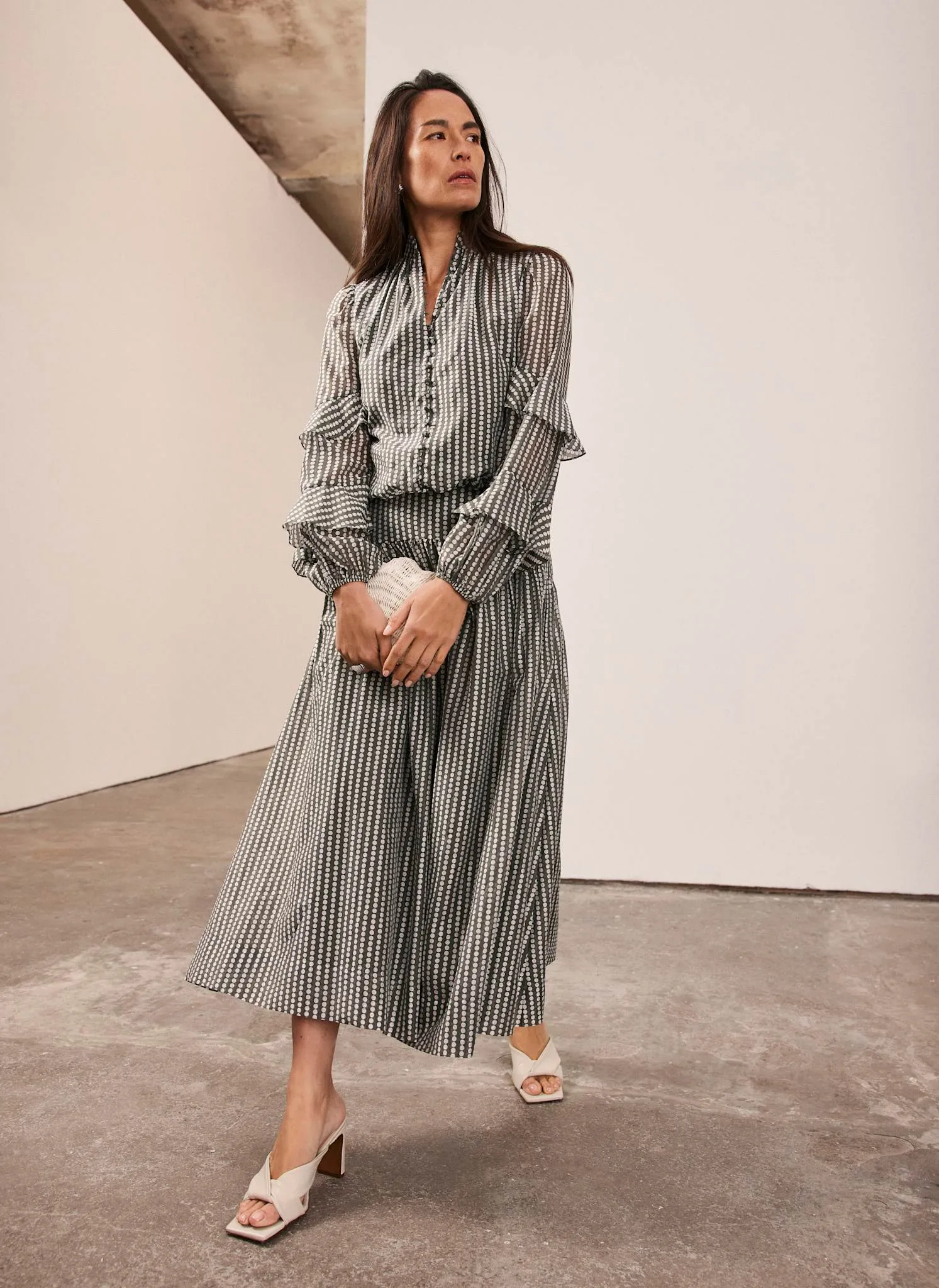 Khaki Spot Print Midi Skirt sold by Mint Velvet product image thumbnail 3