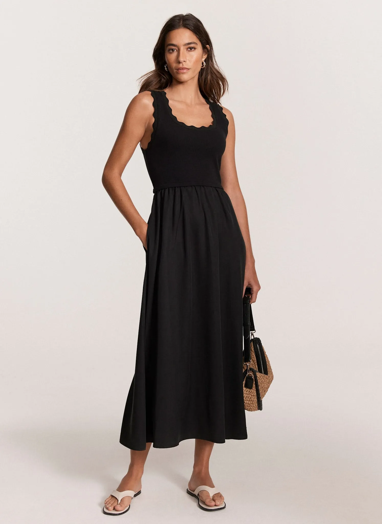 Black Scallop Trim Midi Dress sold by Mint Velvet product image thumbnail 4
