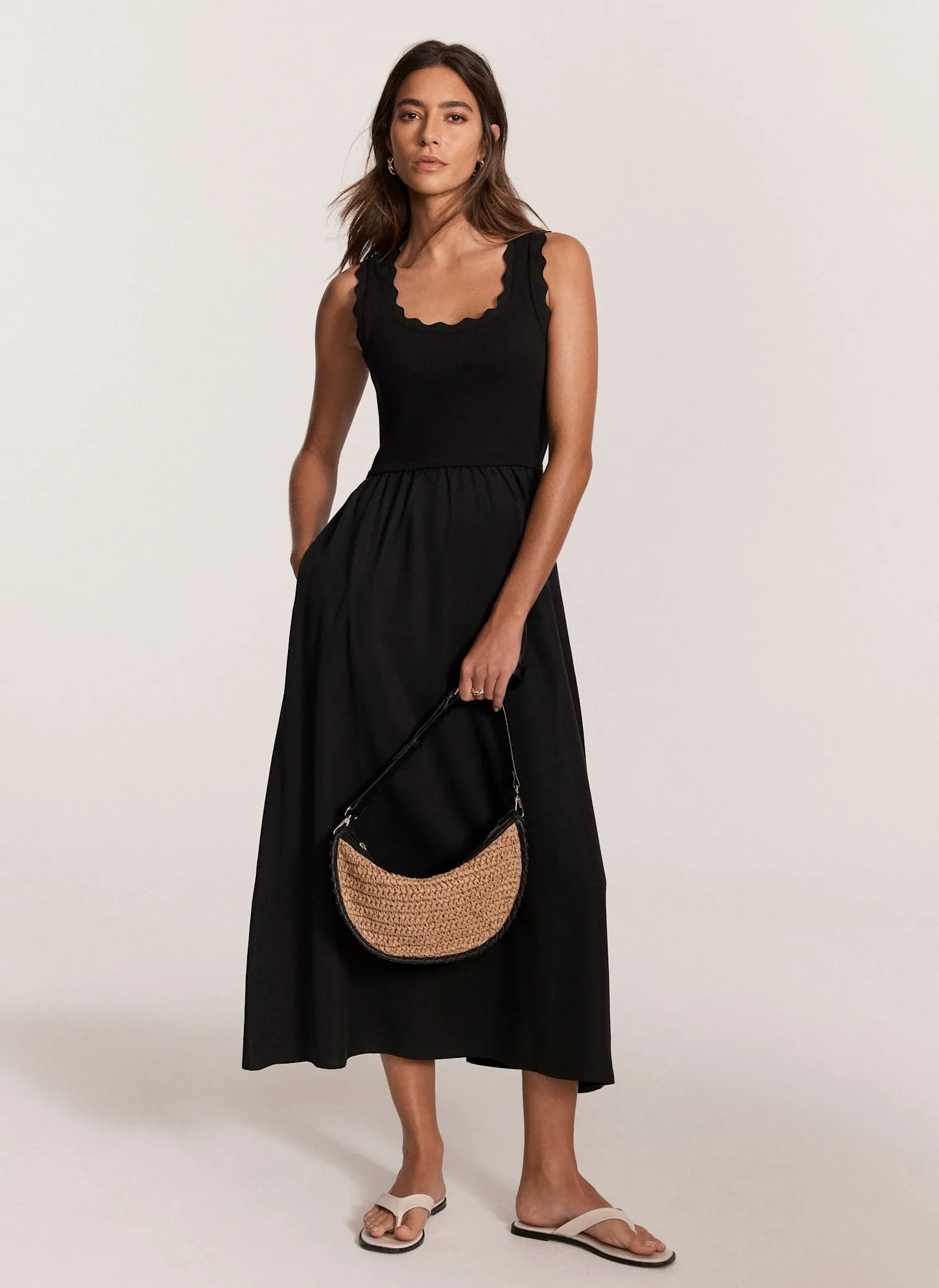 Black Scallop Trim Midi Dress sold by Mint Velvet