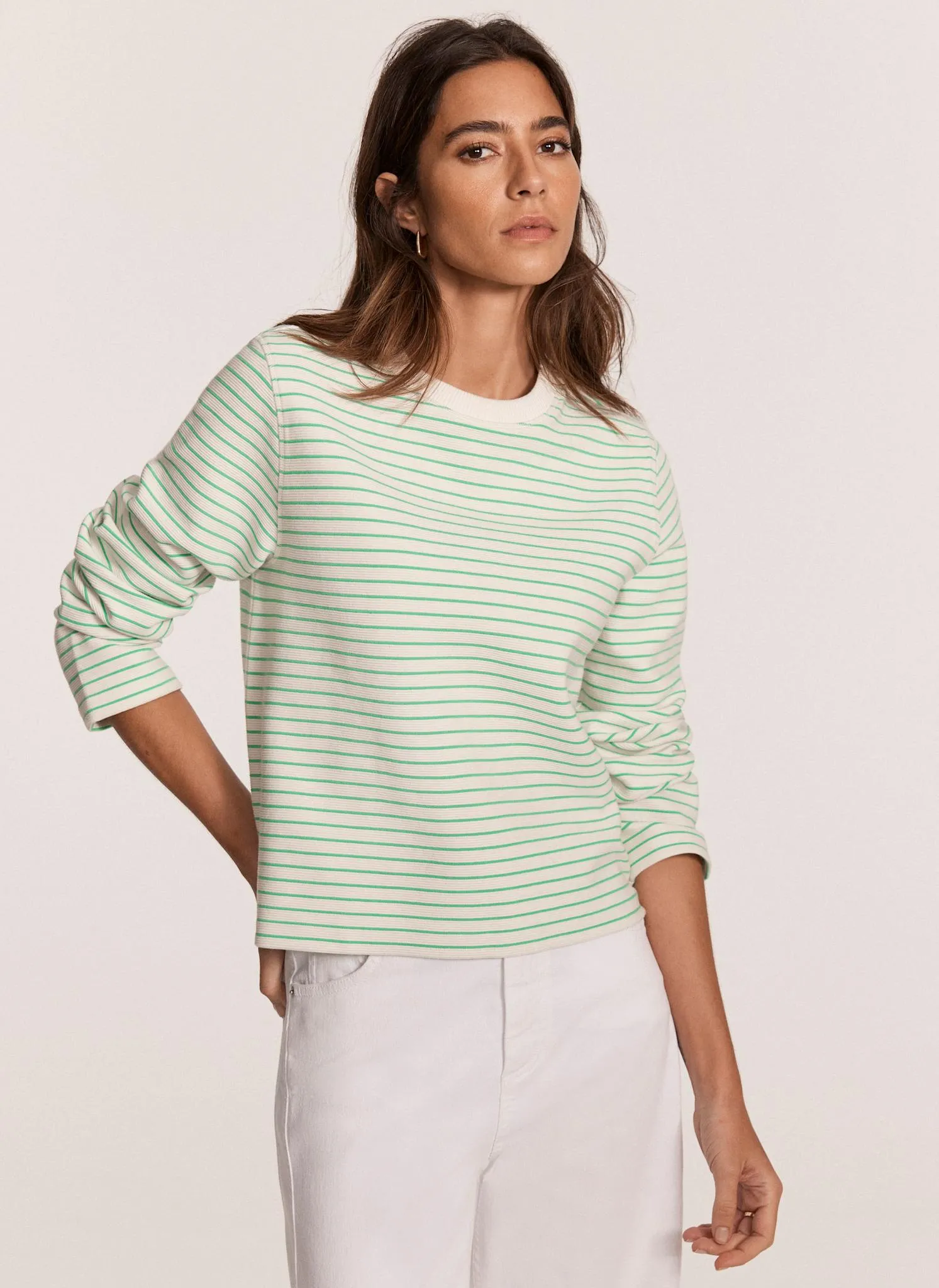Green Textured Striped Sweatshirt sold by Mint Velvet