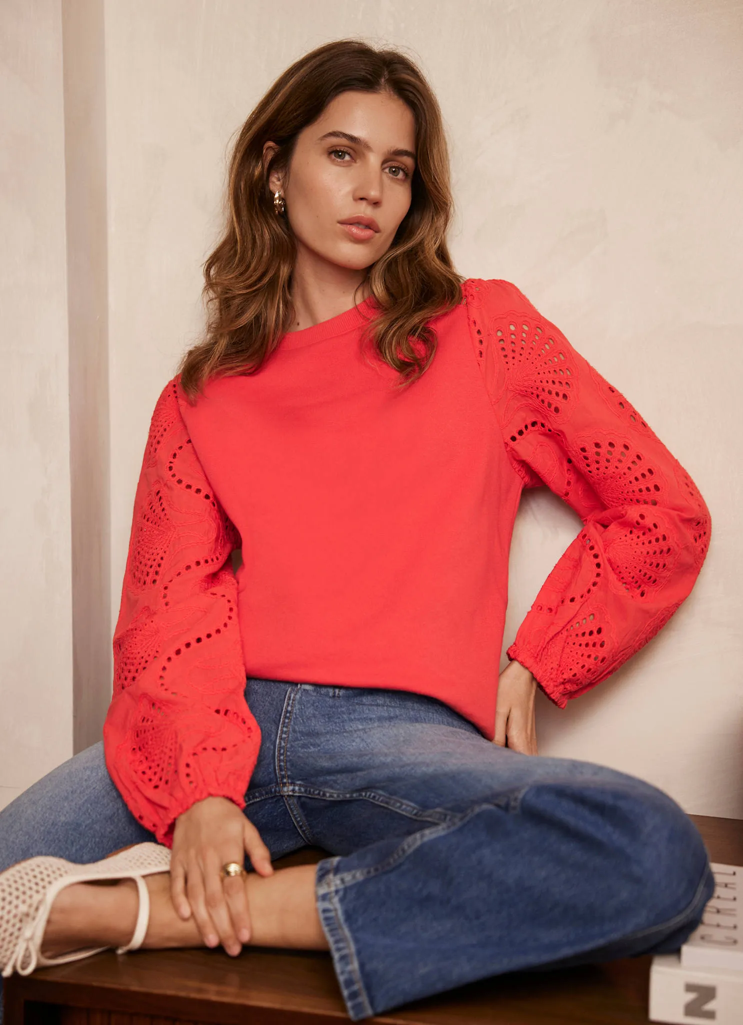 Red Broderie Anglaise Detail Sweatshirt sold by Mint Velvet product image thumbnail 4