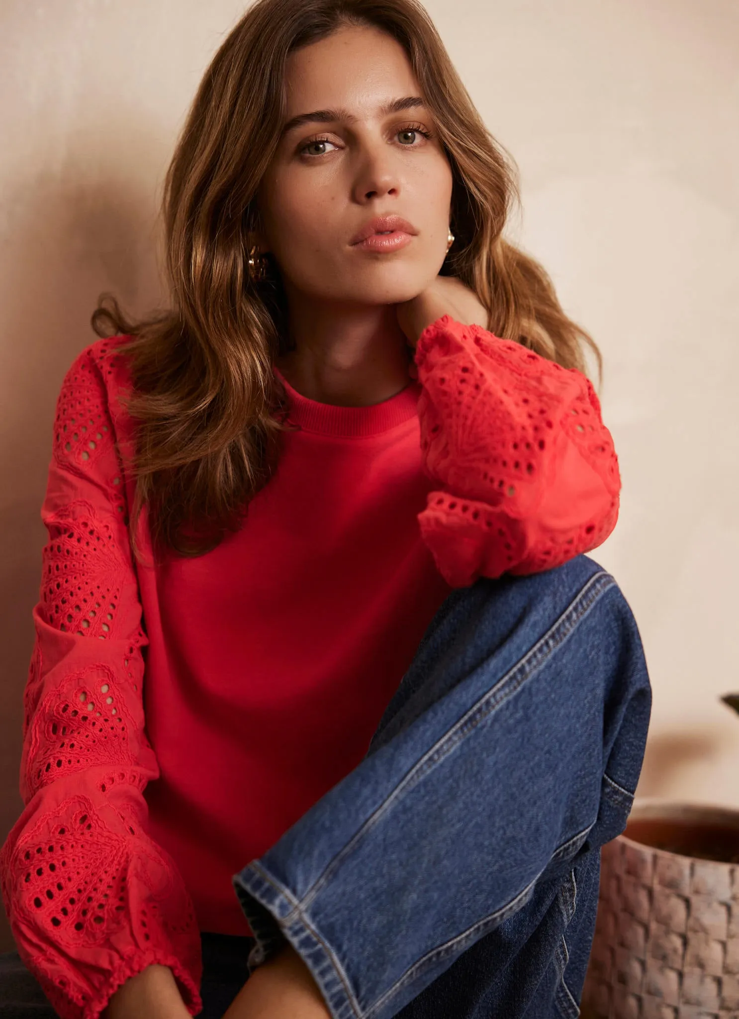 Red Broderie Anglaise Detail Sweatshirt sold by Mint Velvet product image thumbnail 5