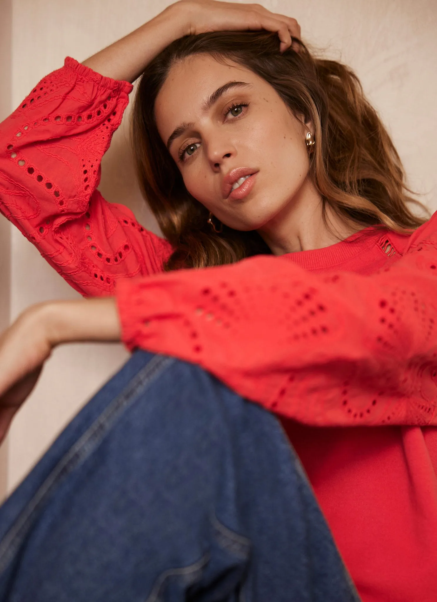 Red Broderie Anglaise Detail Sweatshirt sold by Mint Velvet product image thumbnail 2