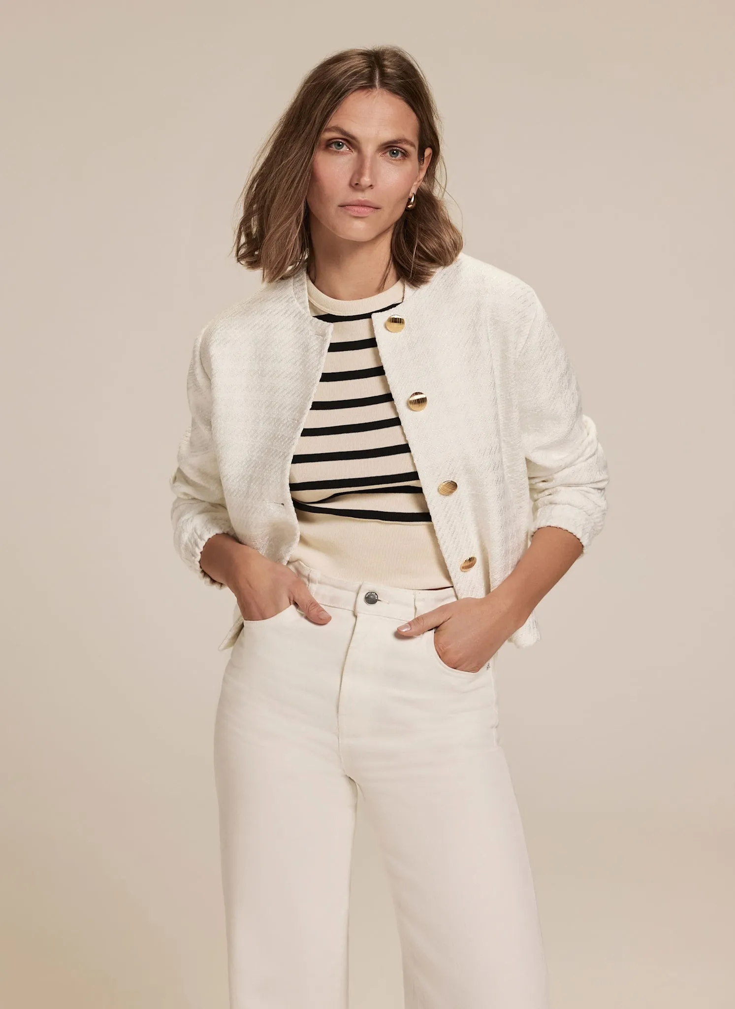 Cream Boucle Bomber Jacket sold by Mint Velvet product image thumbnail 2