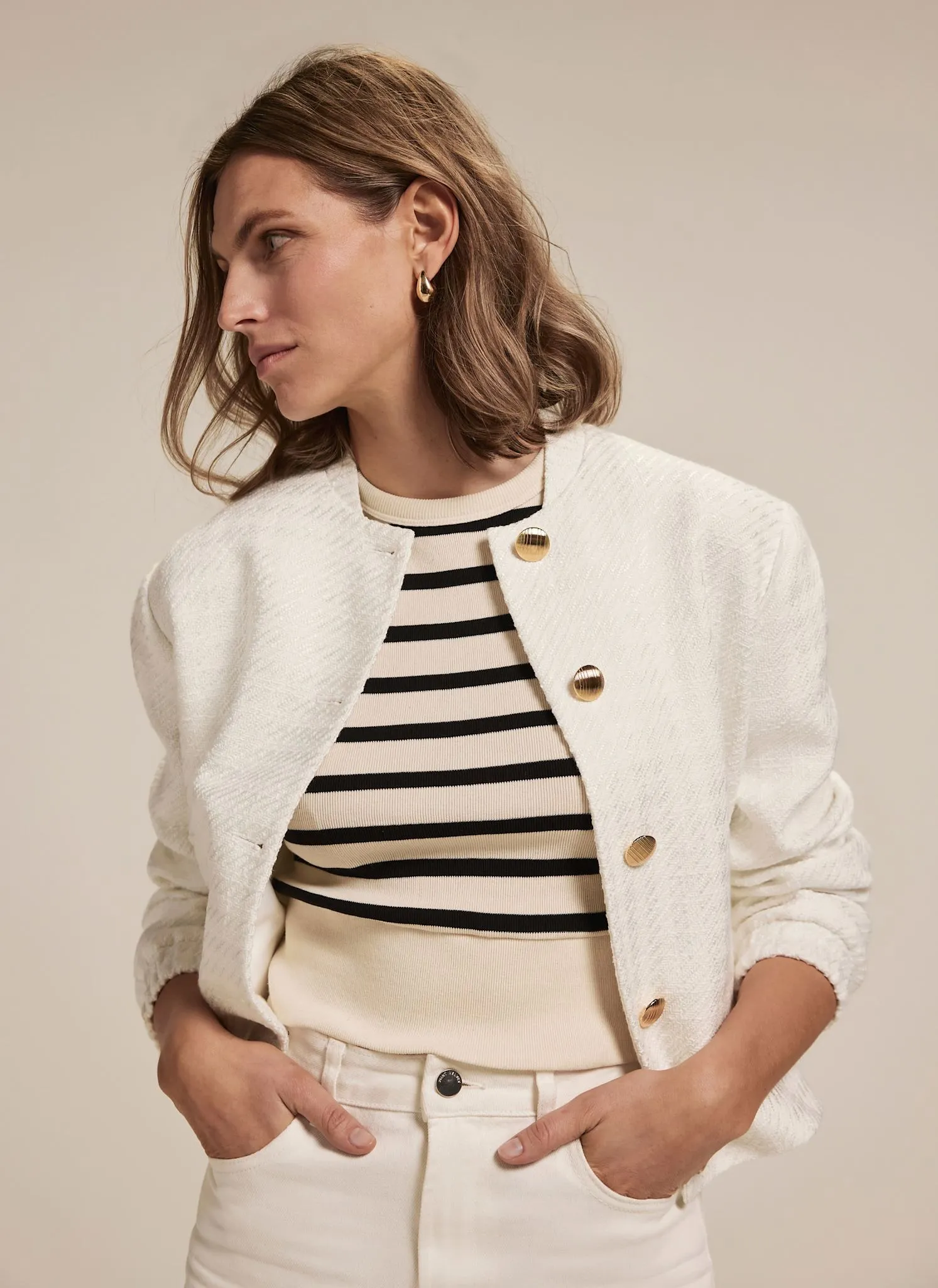 Cream Boucle Bomber Jacket sold by Mint Velvet product image thumbnail 5