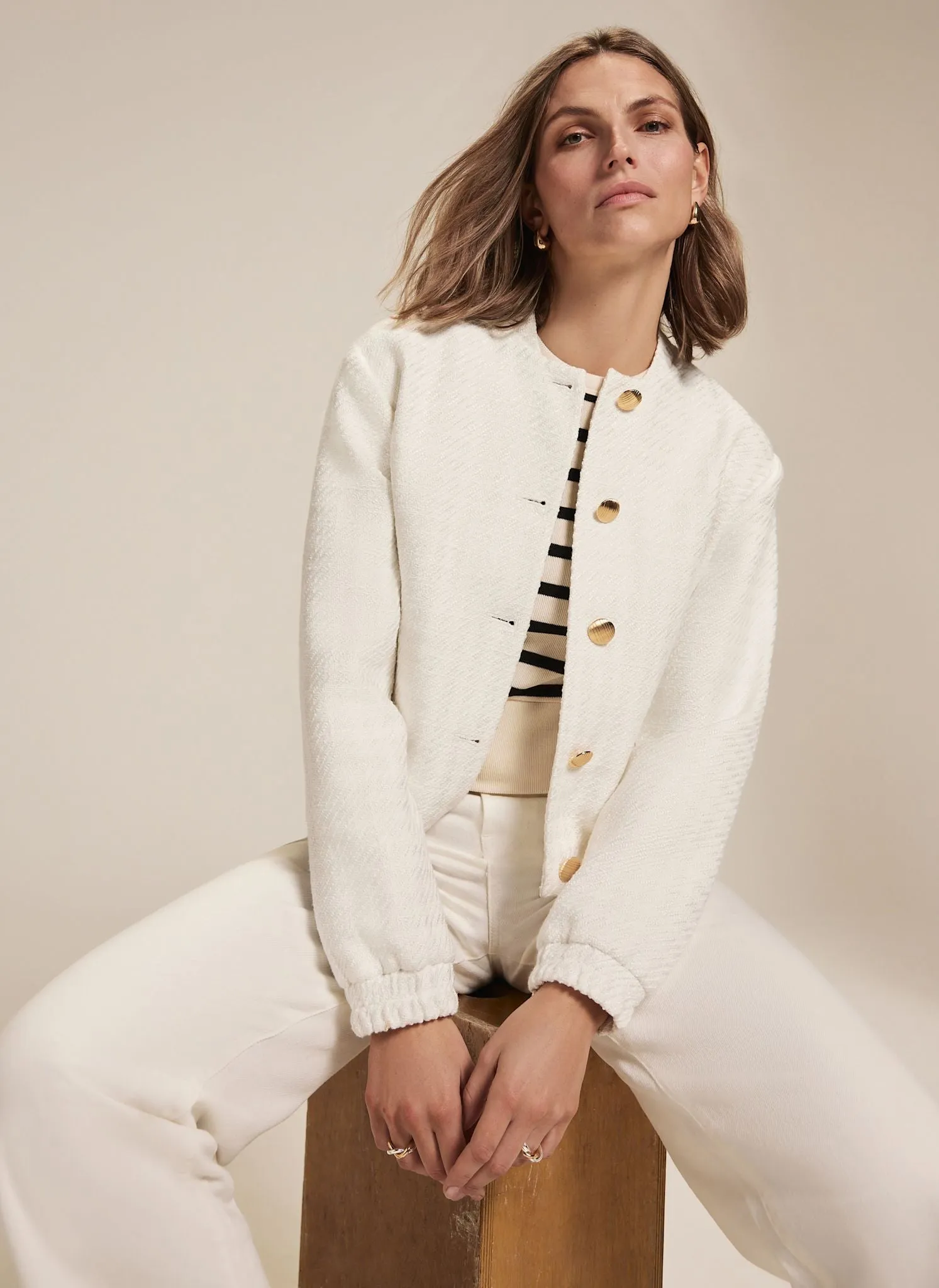 Cream Boucle Bomber Jacket sold by Mint Velvet product image thumbnail 4