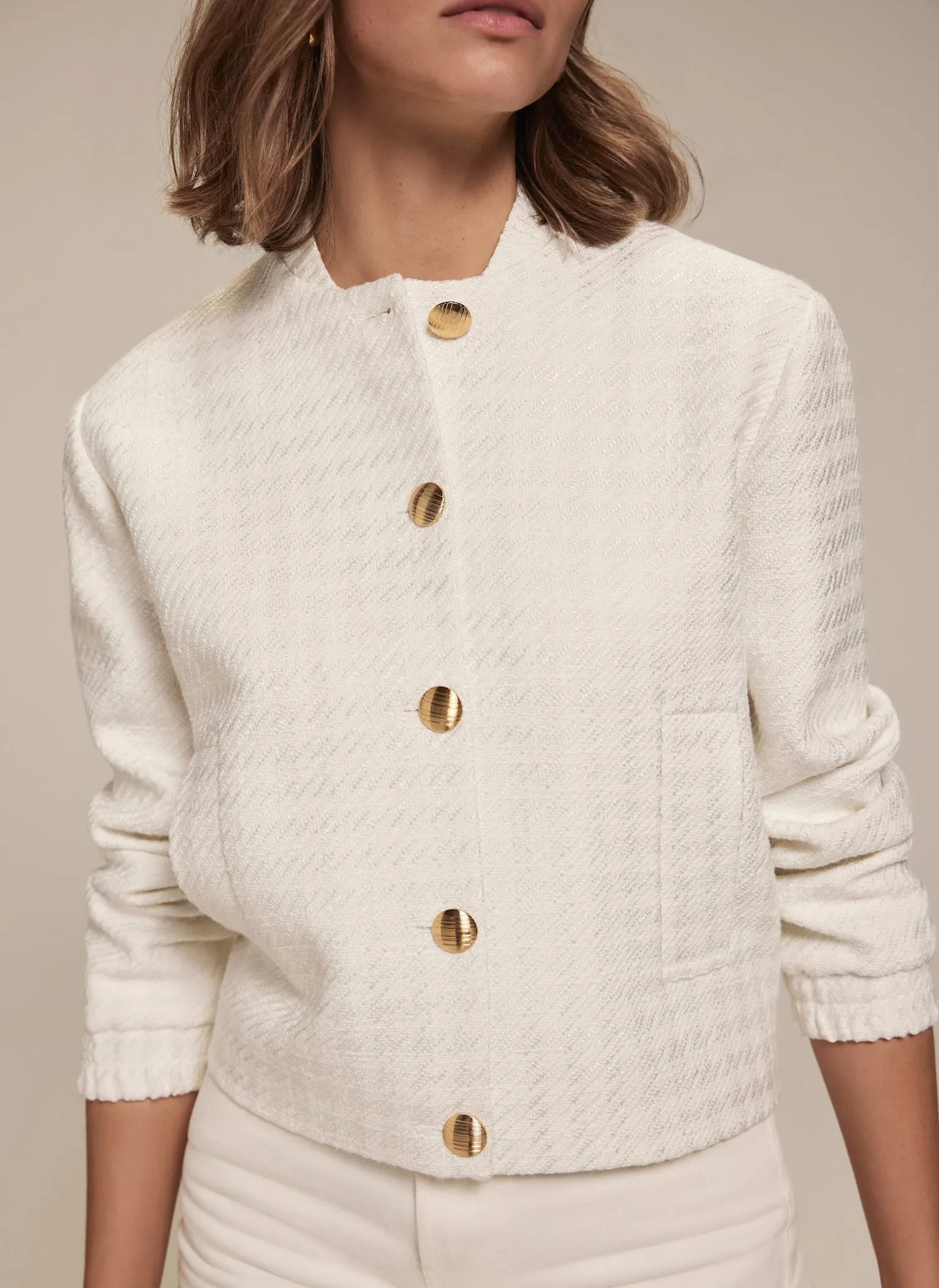 Cream Boucle Bomber Jacket sold by Mint Velvet product image thumbnail 3