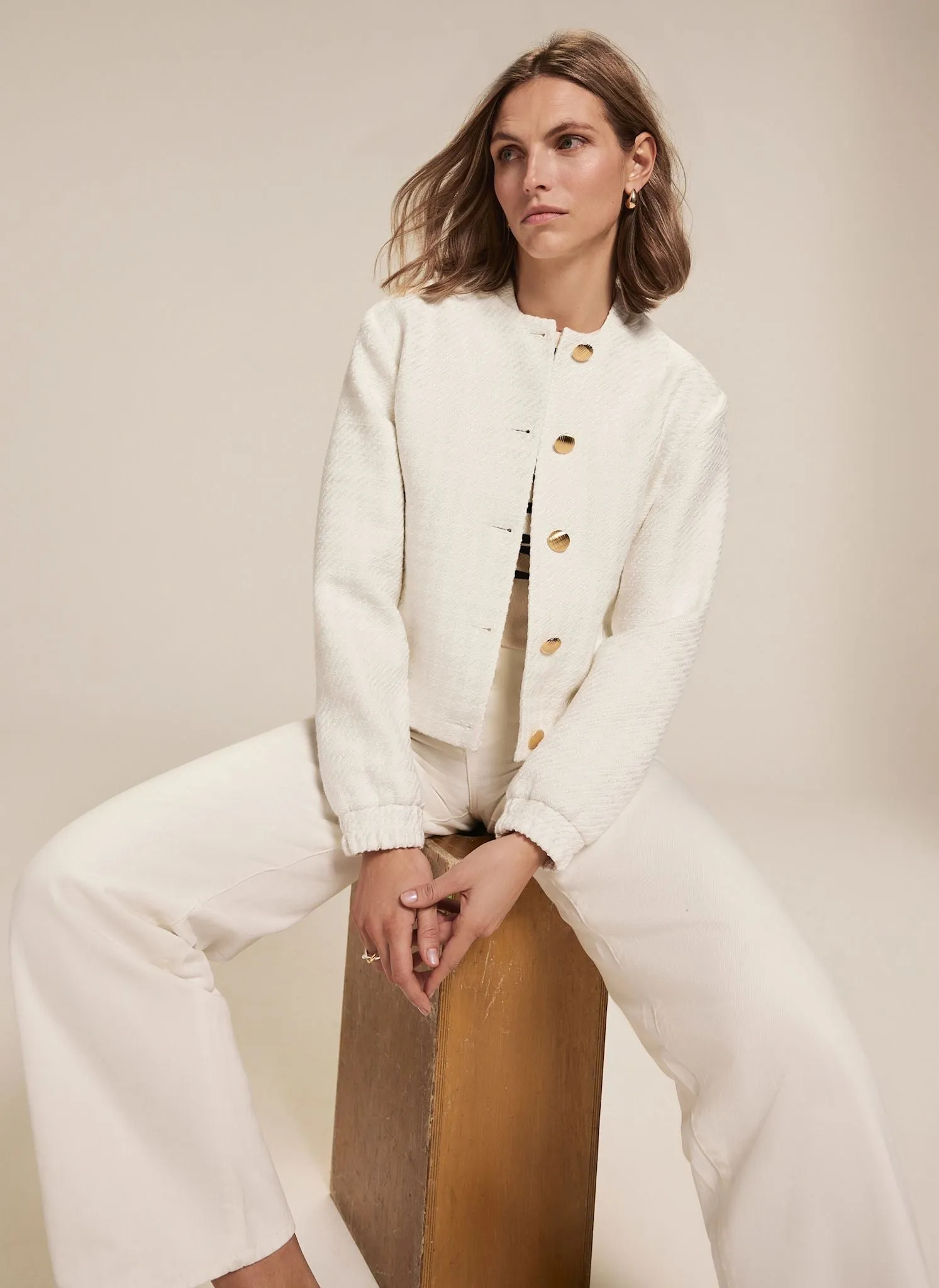 Cream Boucle Bomber Jacket sold by Mint Velvet