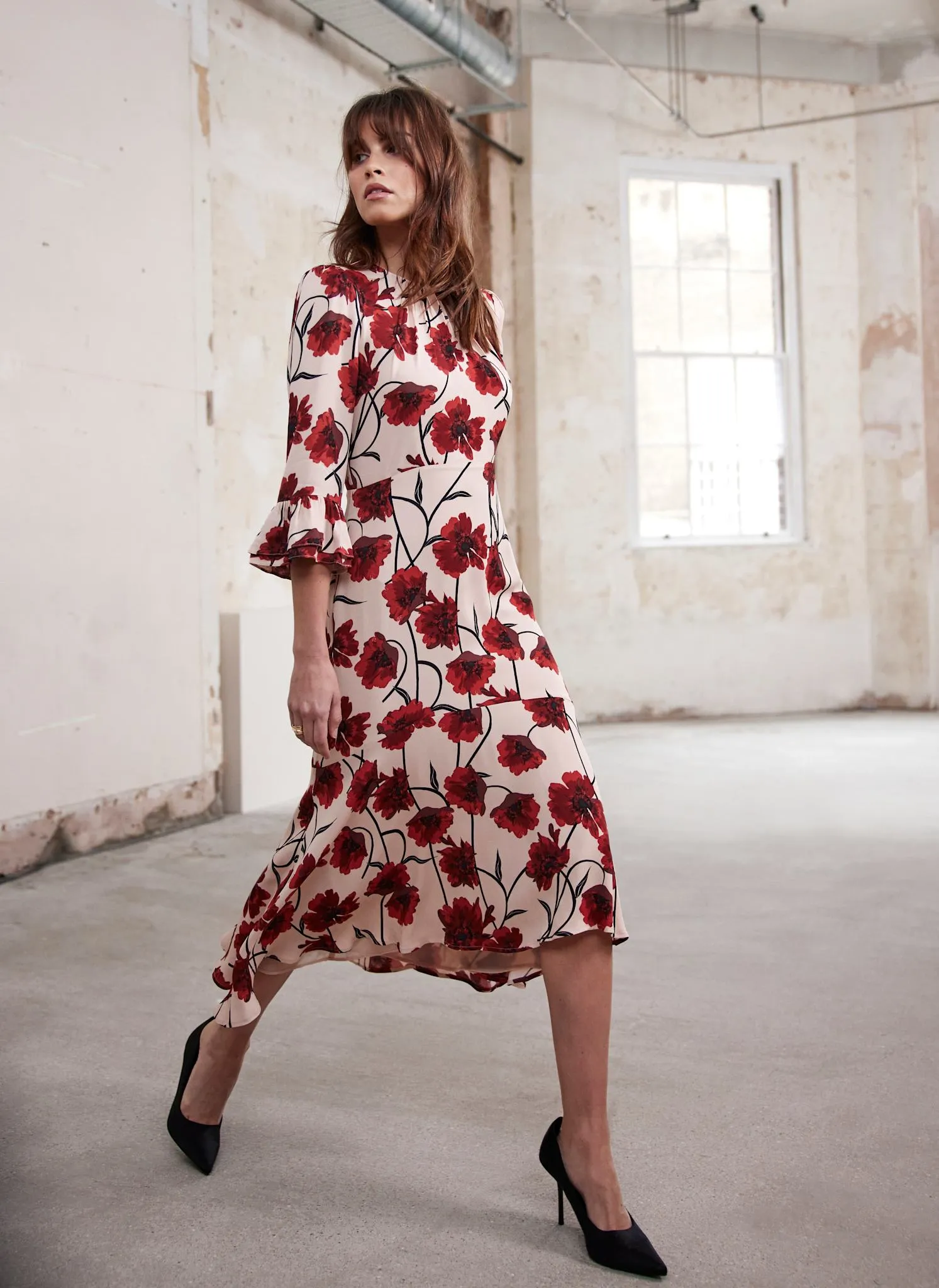 Neutral Floral Print Midi Dress sold by Mint Velvet