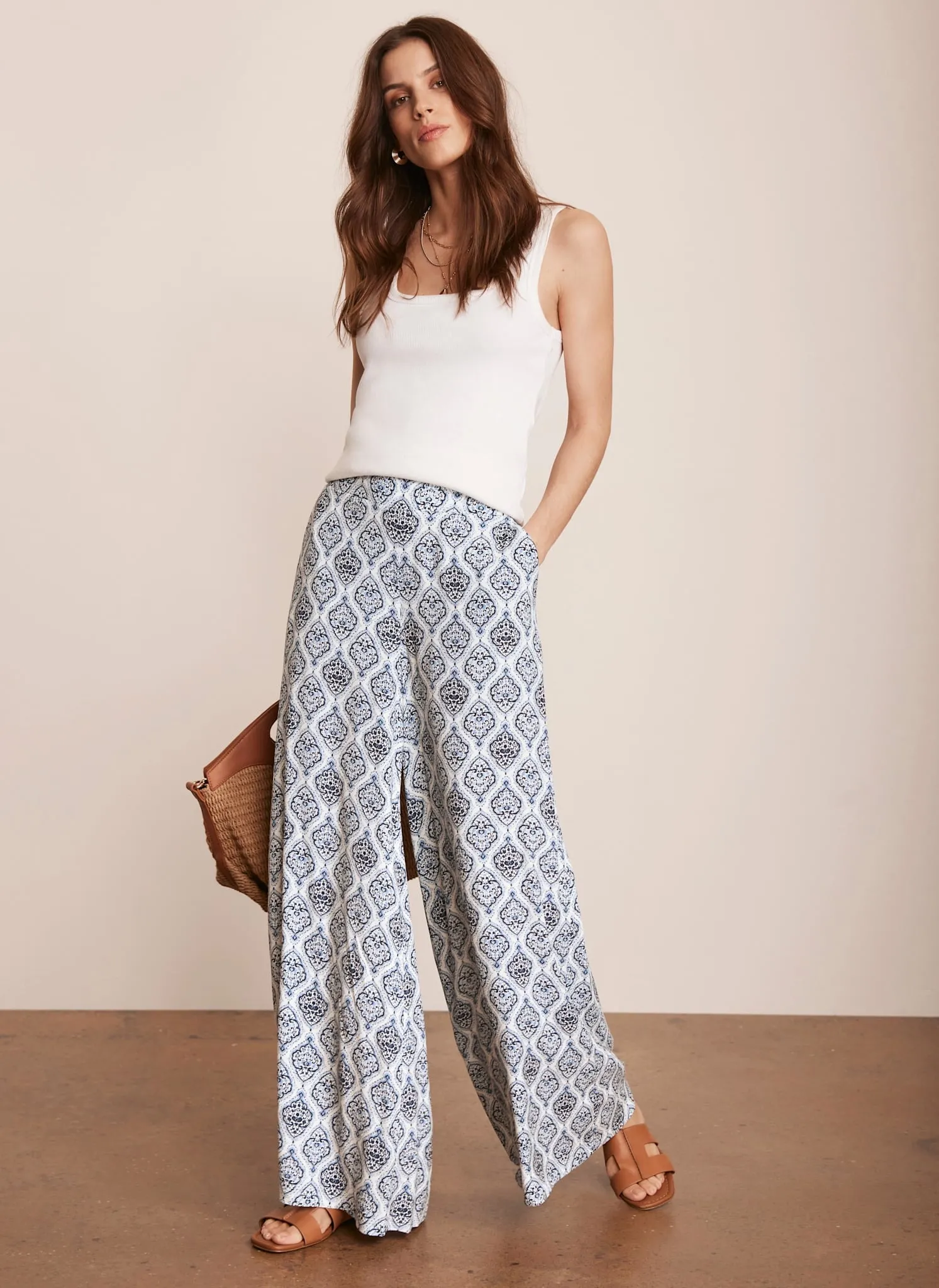 Blue Geometric Print Wide Trousers sold by Mint Velvet product image thumbnail 3