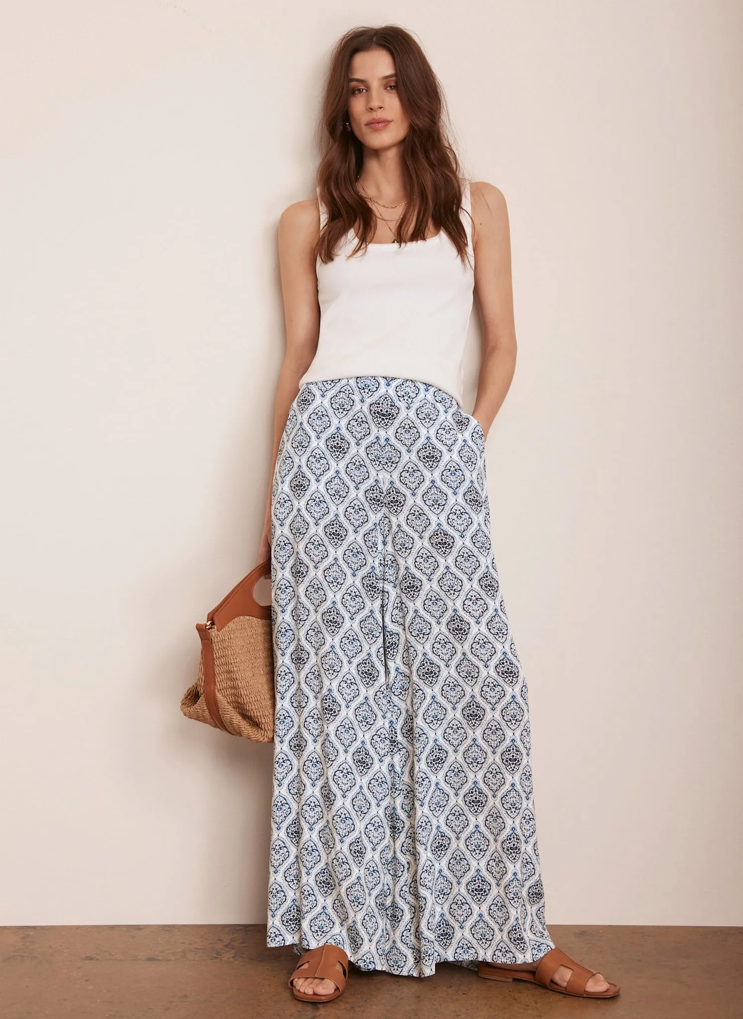 Blue Geometric Print Wide Trousers sold by Mint Velvet product image thumbnail 2
