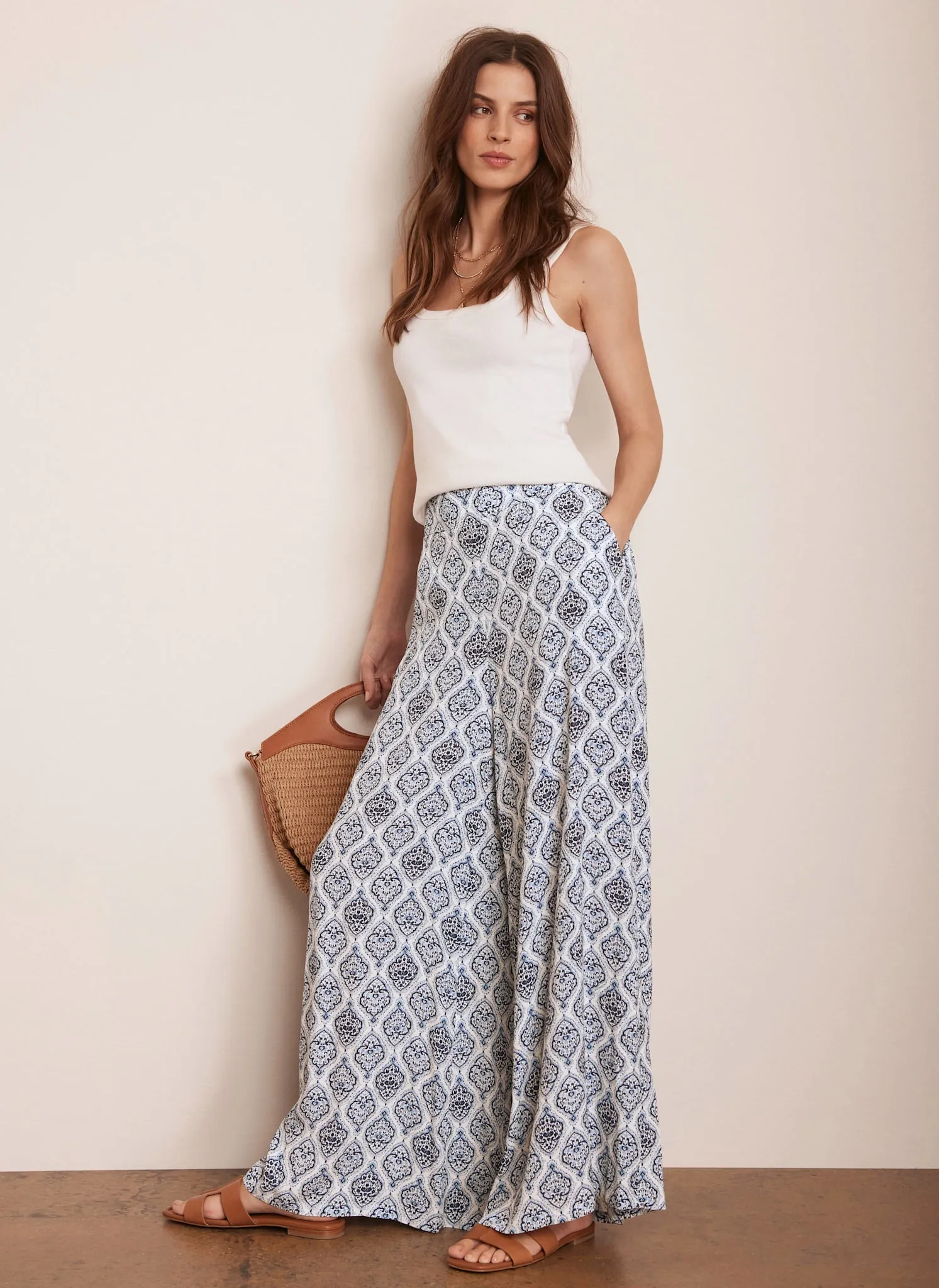 Blue Geometric Print Wide Trousers sold by Mint Velvet