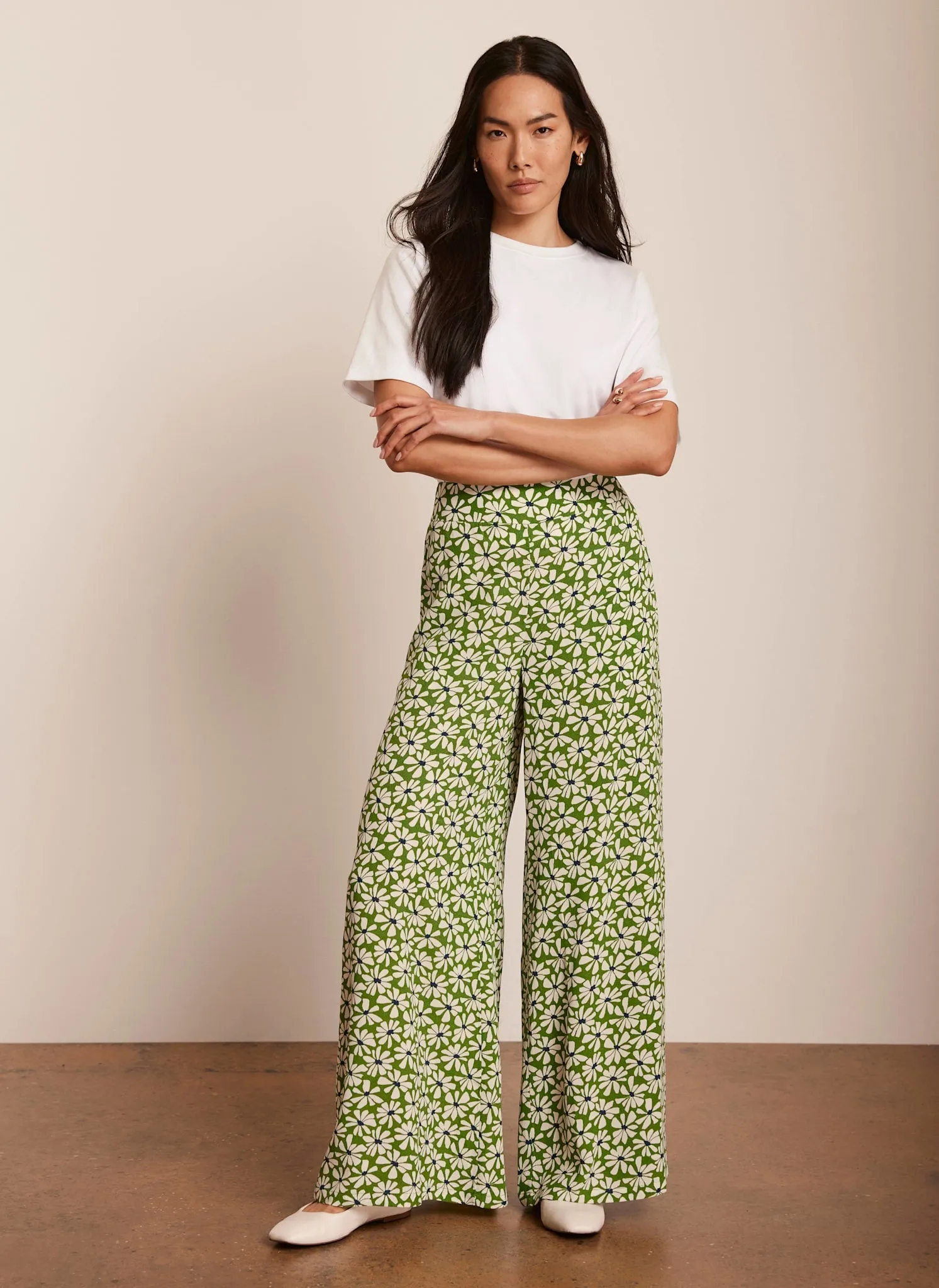 Green Floral Print Wide Trousers sold by Mint Velvet