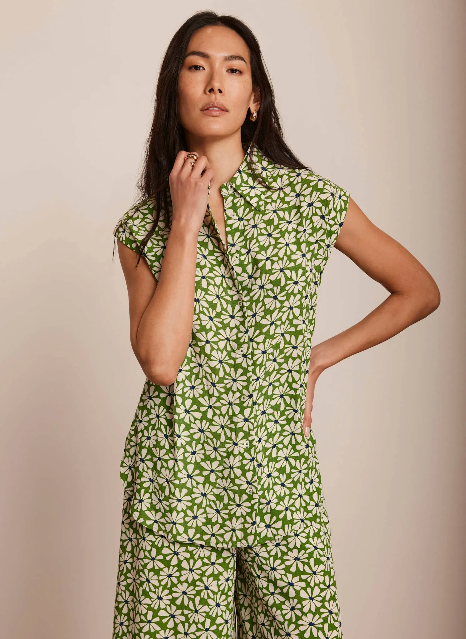 Green Floral Print Longline Shirt sold by Mint Velvet product image thumbnail 2