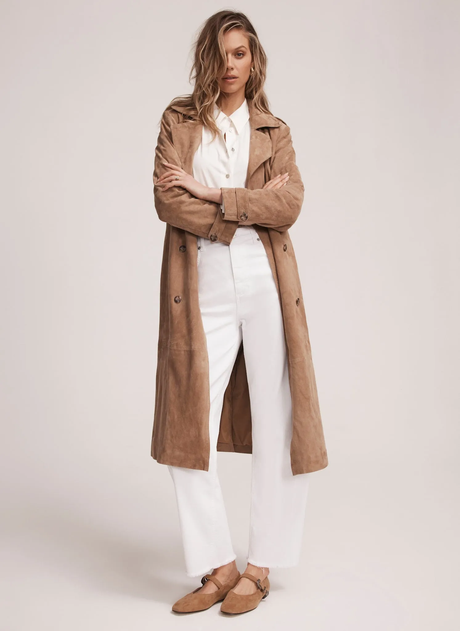 Neutral Suede Trench Coat sold by Mint Velvet